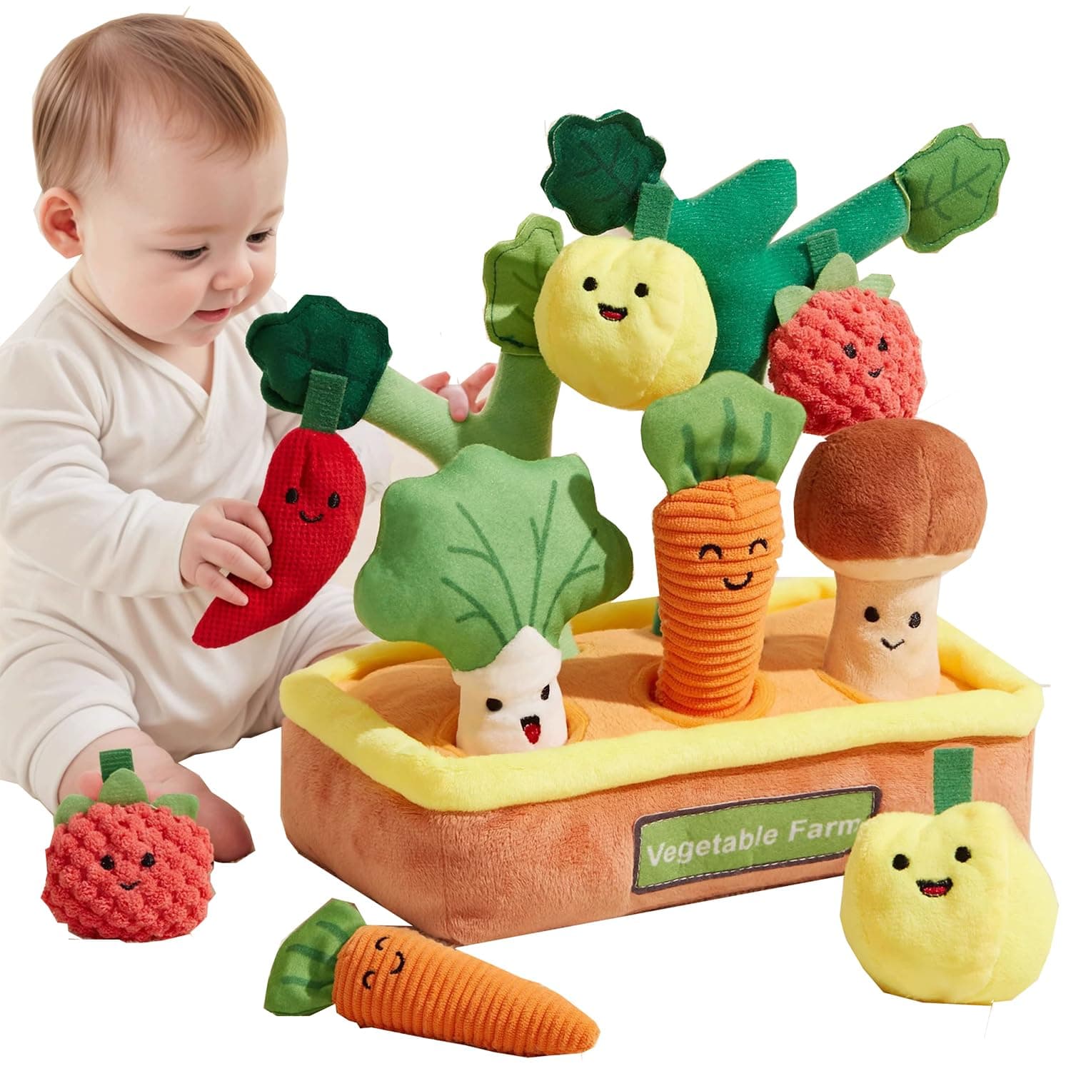 0TO1 Multi Sensory Shape, Baby Toys 6-12 Months, Fruits Vegetables Garden Plant Plush, Montessori Educational Learning Fine Motor Skills Toys, Baby Toys Boys Girls Gifts