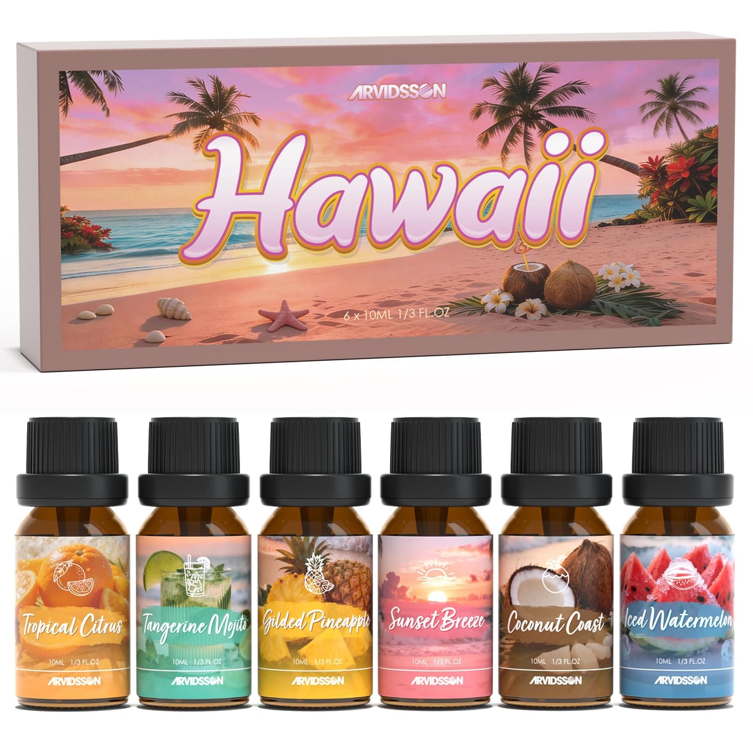 ARVIDSSON Hawaiian Fragrance Oil Set, Tropical Essential Oils for Diffsuer, 6 x 10 mL