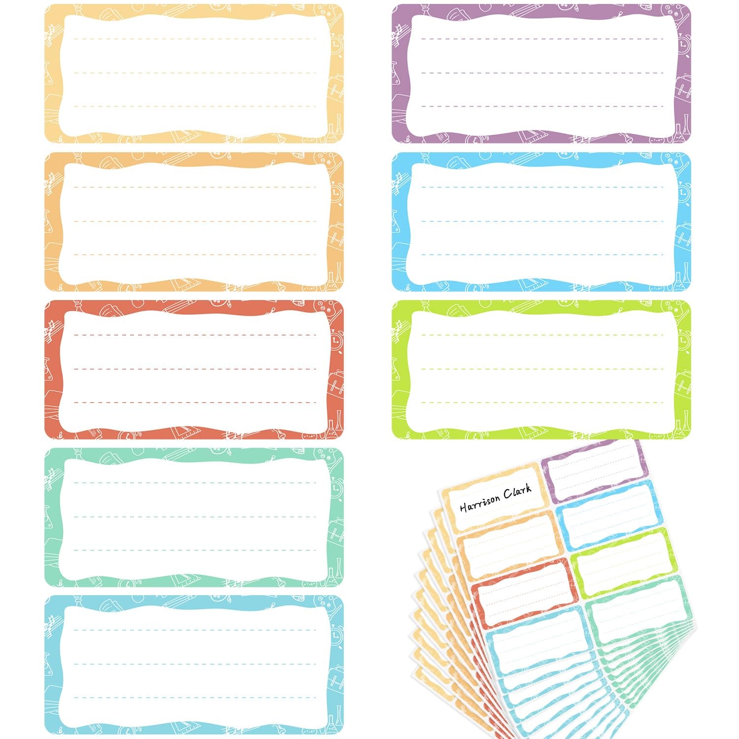 Pack of 80 Self-Adhesive Labels, School Book Labels, Name Plate, Writeable Colourful Stickers for Labelling, for School Children, Boys, Girls