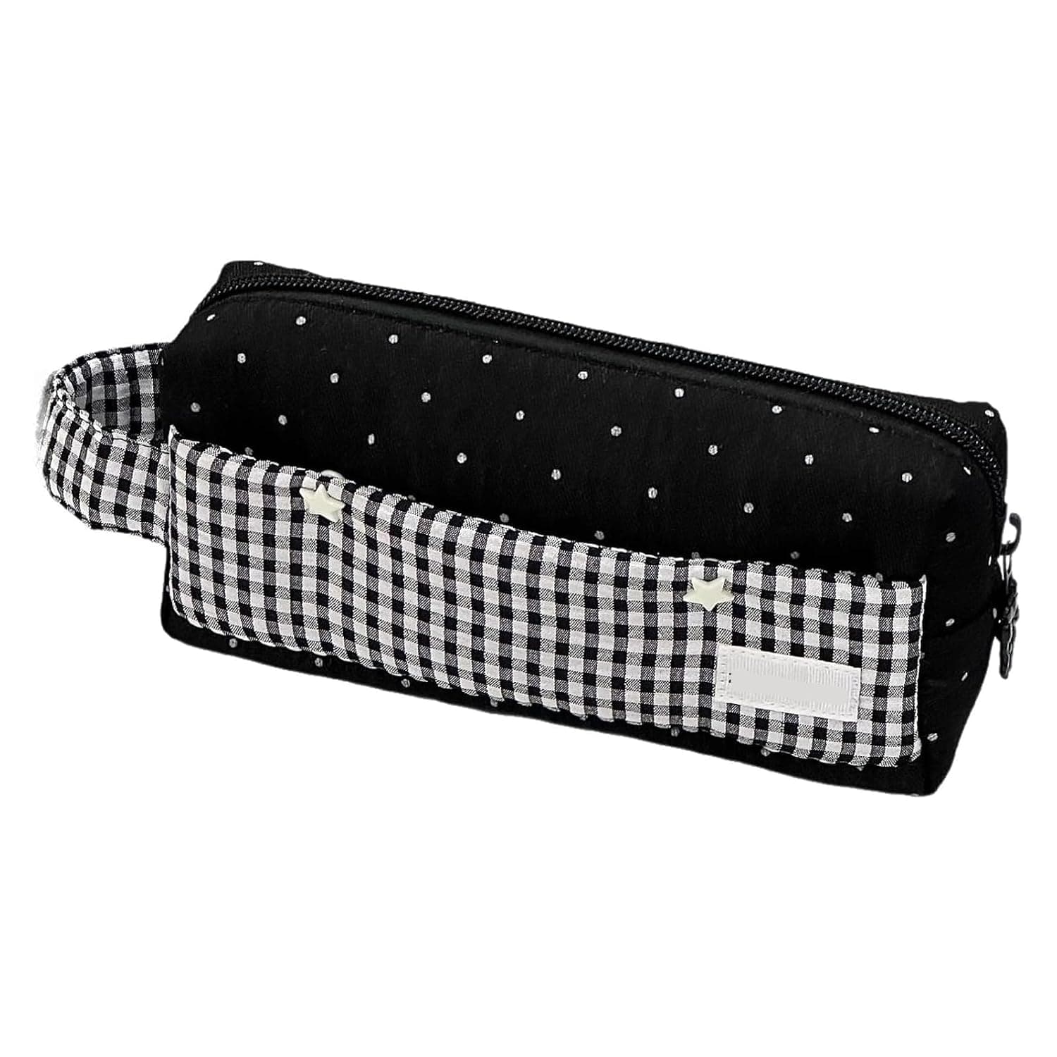 Vintage 90s Polka Dot Pencil Case, Cute Makeup Bag, Plaid Pen Pouch for School Supplies, Coquette Style Accessories - White, Black Polka Dot