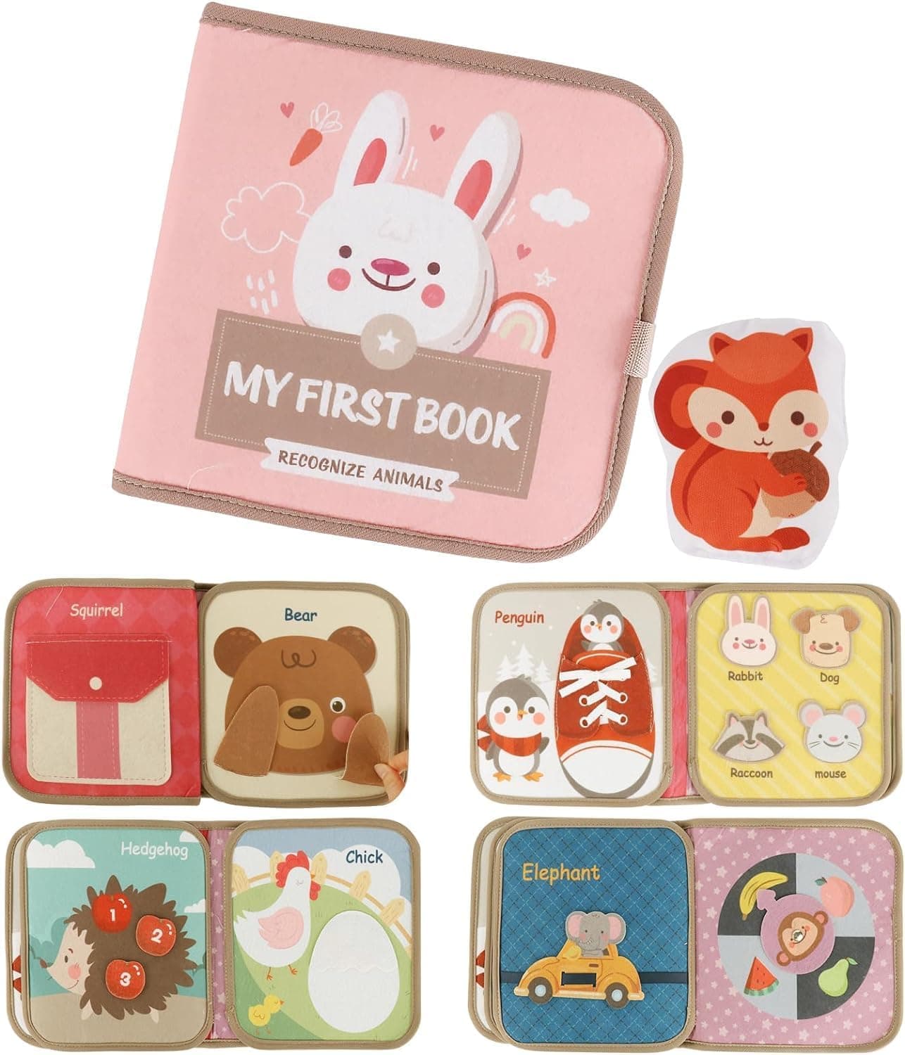 Joyzzz Busy Book for Toddlers, Soft Cloth Activity Book with Sensory Toys, Early Learning Montessori Quiet Book for Baby Development, Interactive Educational Kids Books for Preschool Children
