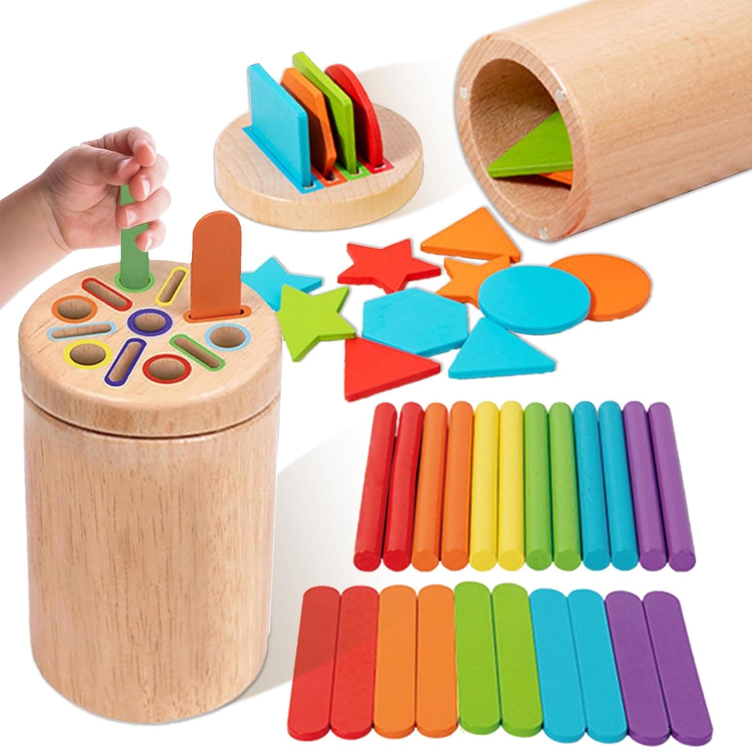Soofam 3 in 1 Montessori Toys for 1 2 3 Year Old,Wooden Color Sorting Learning Toys for Toddlers,Fine Motor Skills,Preschool Learning Educational Matching Games,Sensory for Toddlers 1-3