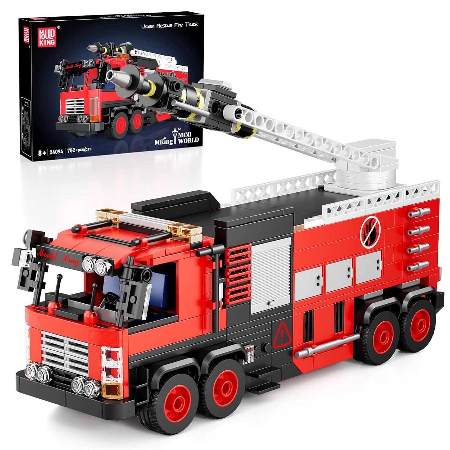 Mould King City 24094 Fire Engine Toy Building Blocks with Water Sprayer Fire Brigade Car Clamping Blocks Fire Truck Construction Toy Compatible with Other Brands (752 Pieces)