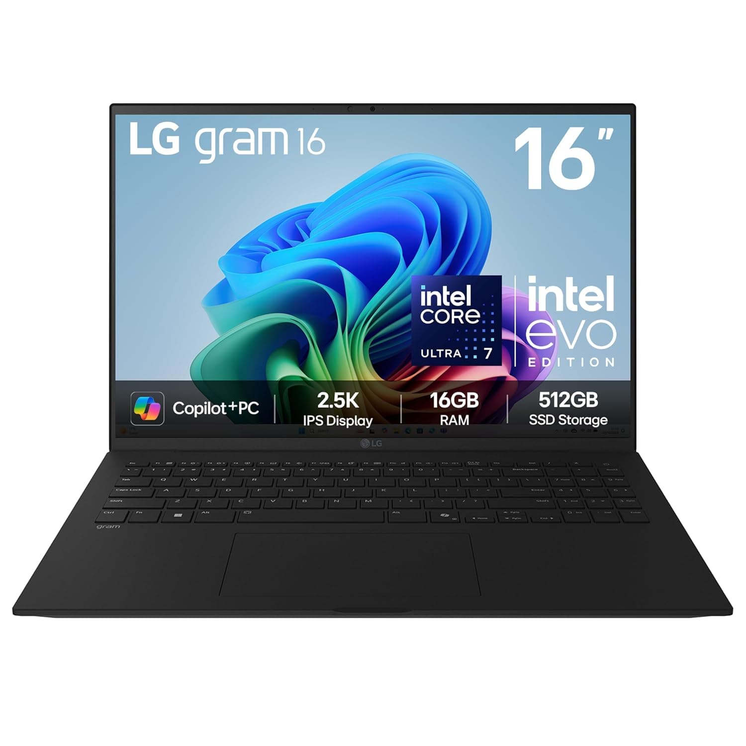 LG Gram 16Z90TL-G.AU75A1 laptop Intel Core Ultra 7 256V Ultraportable 40.6 cm [16] 2.5K 16 GB LPDDR5x-SDRAM 512 GB SSD Wi-Fi 7 [802.11be] Windows 11 Home UK English Black (LG gram AI 16 IN) CH U7 16gb