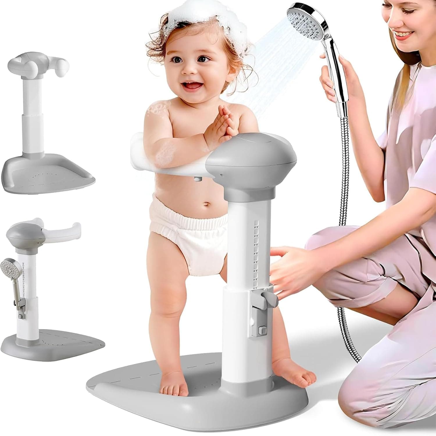ZERIFAM Baby Shower Stand Support, Baby Bath with Shower Stand Support, Adjustable BabyBath Standing with Anti-Slip and Dumping Base, for Themselves, Ideal Gift for Infants 6-36 Months