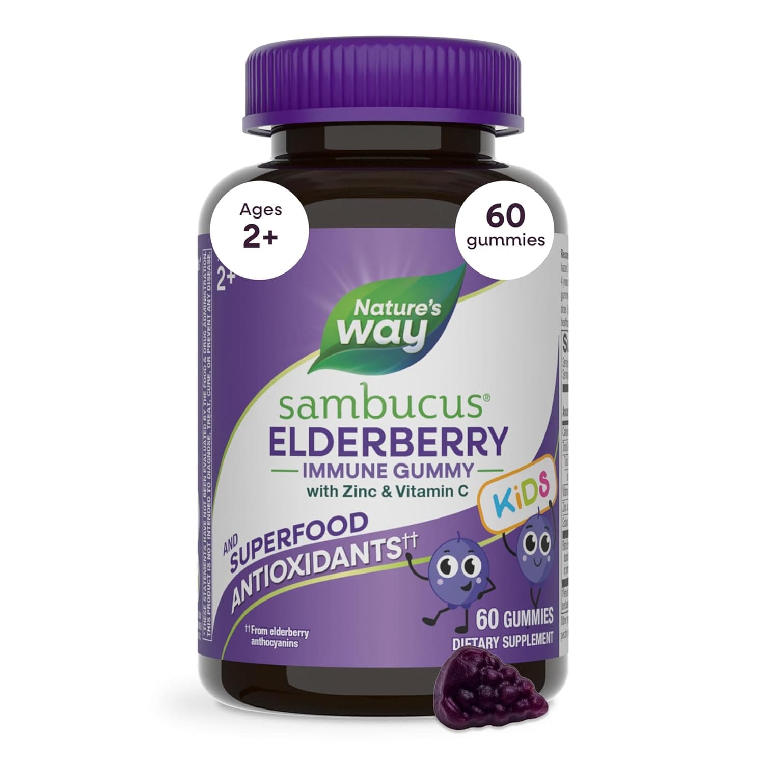 Nature's Way, Sambucus Gummies for Kids Standardized Elderberry, 60 Gummies