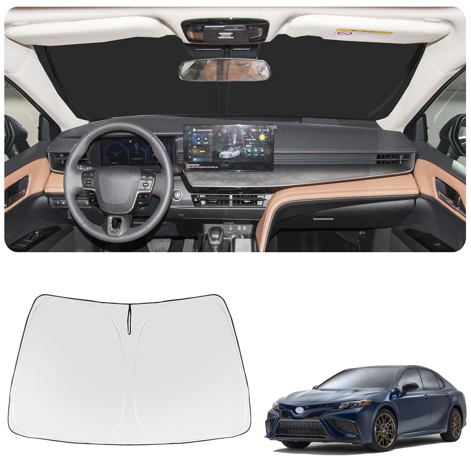 Car Windshield Sun Shade Foldable,Sun Protection for Car Front Windshield,Sun Protector for UV Ray,Car Interior Accessories for Sun Heat,Fit for 2018-2024 ‎Toyota Camry