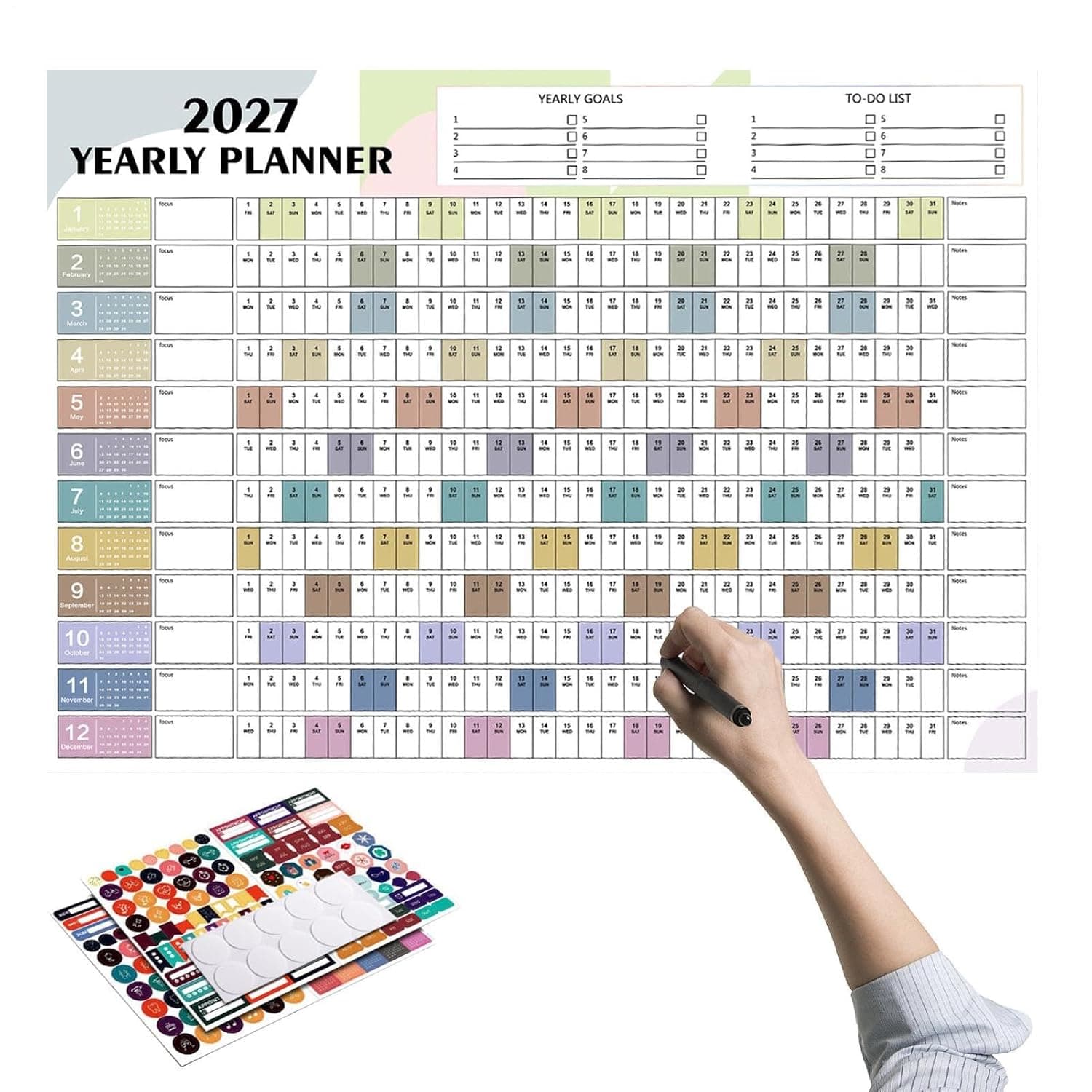 2027 Wall Calendar, 12 Month Large Annual Wall Planner with Colorful Labels