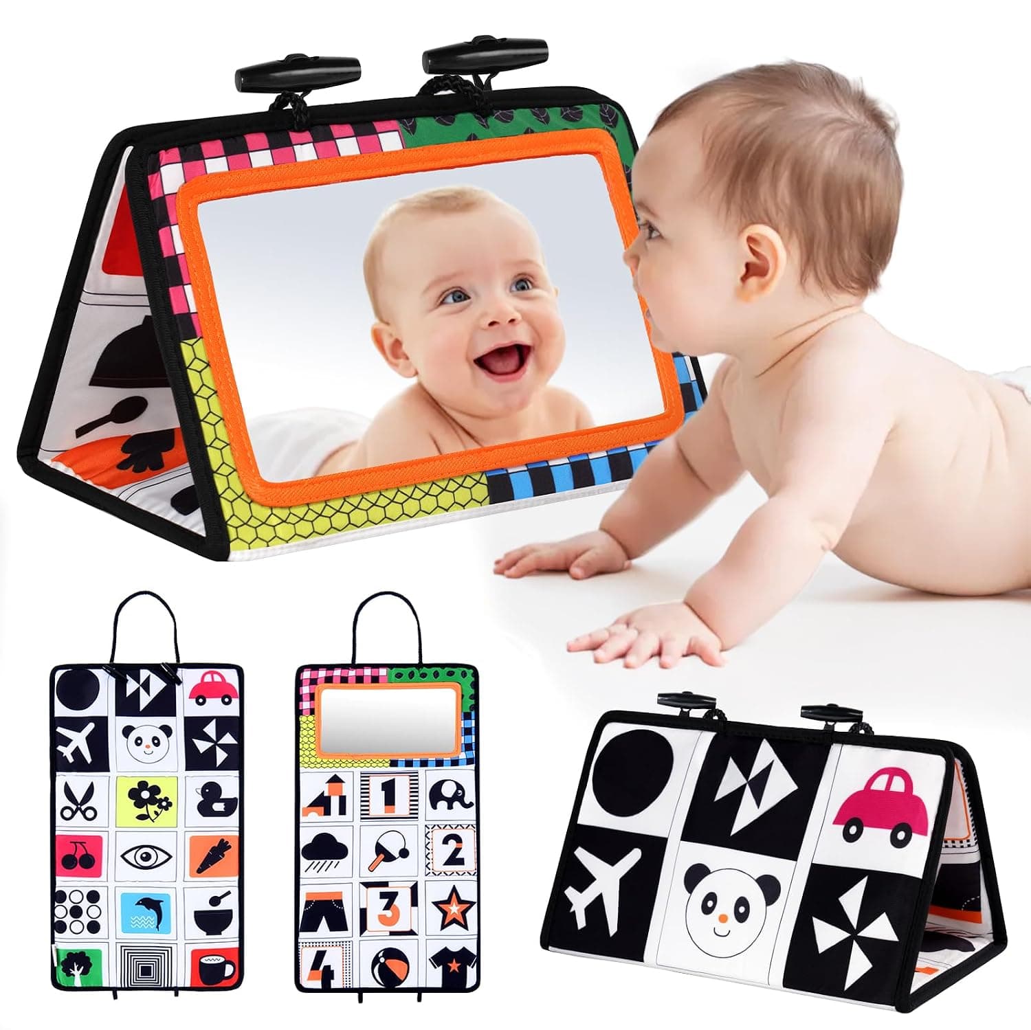 Vicloon Baby mirror, baby toy, toddler education and cognitive toy, baby books, travel toy, learning toy for newborns, toddlers, baby