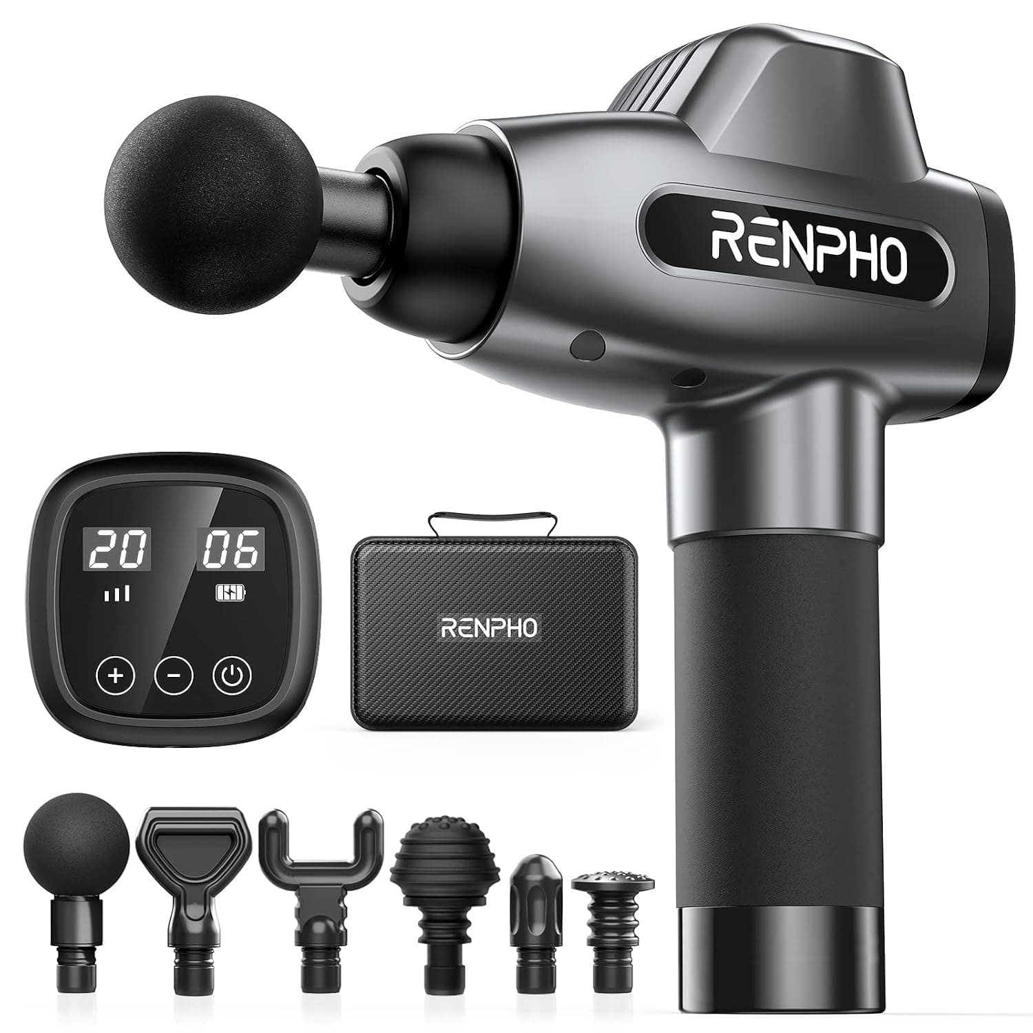 RENPHO Massage Gun, Muscle Massage Gun Deep Tissue Massager for Athletes, Message Gun with LCD Touch Screen, Powerful Brushless Motor 20 Speeds for Back, Shoulder, Full Body Muscle Relaxation, Black