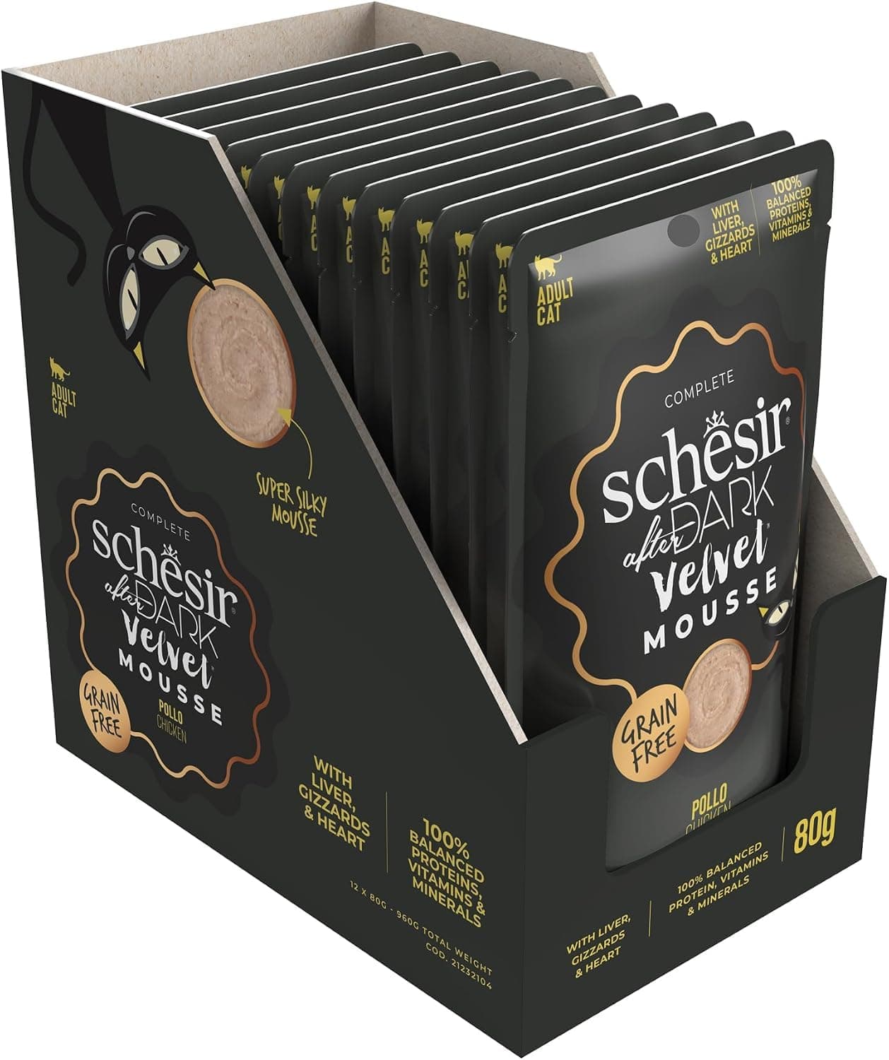 Schesir After Dark Cat Mousse Wet Food, Chicken, All Life Stages, 12 Bags x 80g