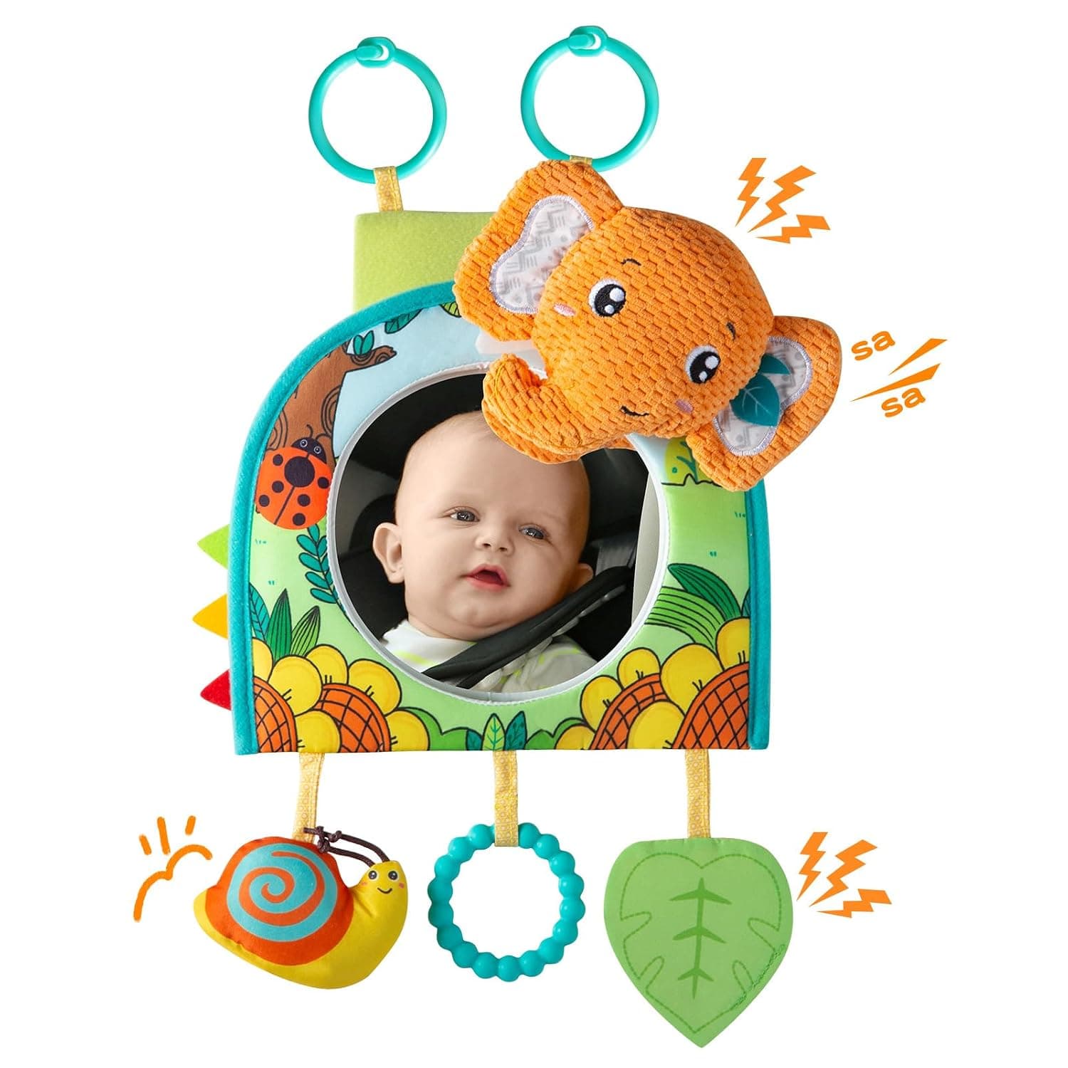 Lynncare Car Seat Toy, Baby Car Mirror Toy for Rear Facing | Travel Baby Activity Center with Hanging Engaging Toys for infants Babies 0-6-12-18 Months Boy Girl