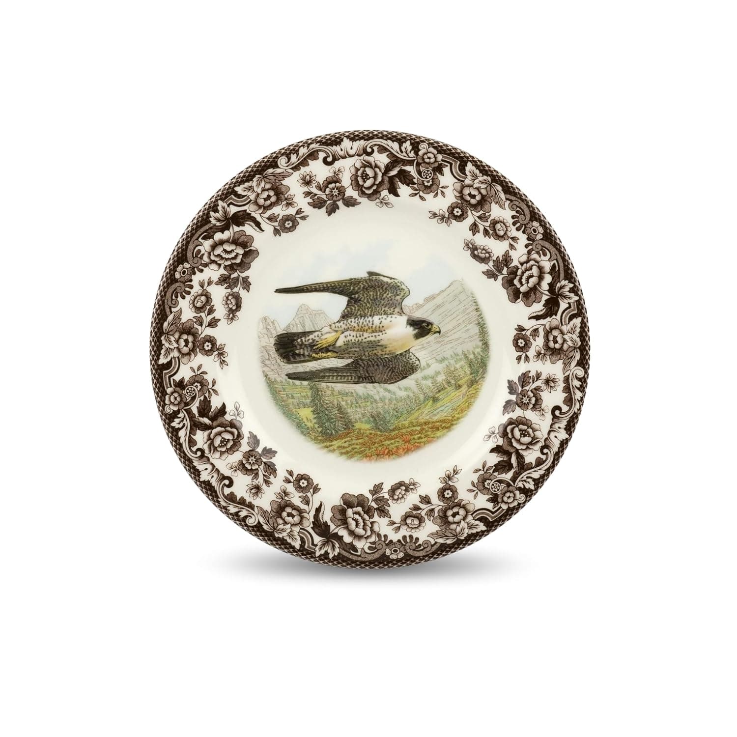 Spode Woodland Salad Plate, Peregrine Falcon, 8” | Made in England | Ideal Hunting Cabin Décor | Microwave and Dishwasher Safe