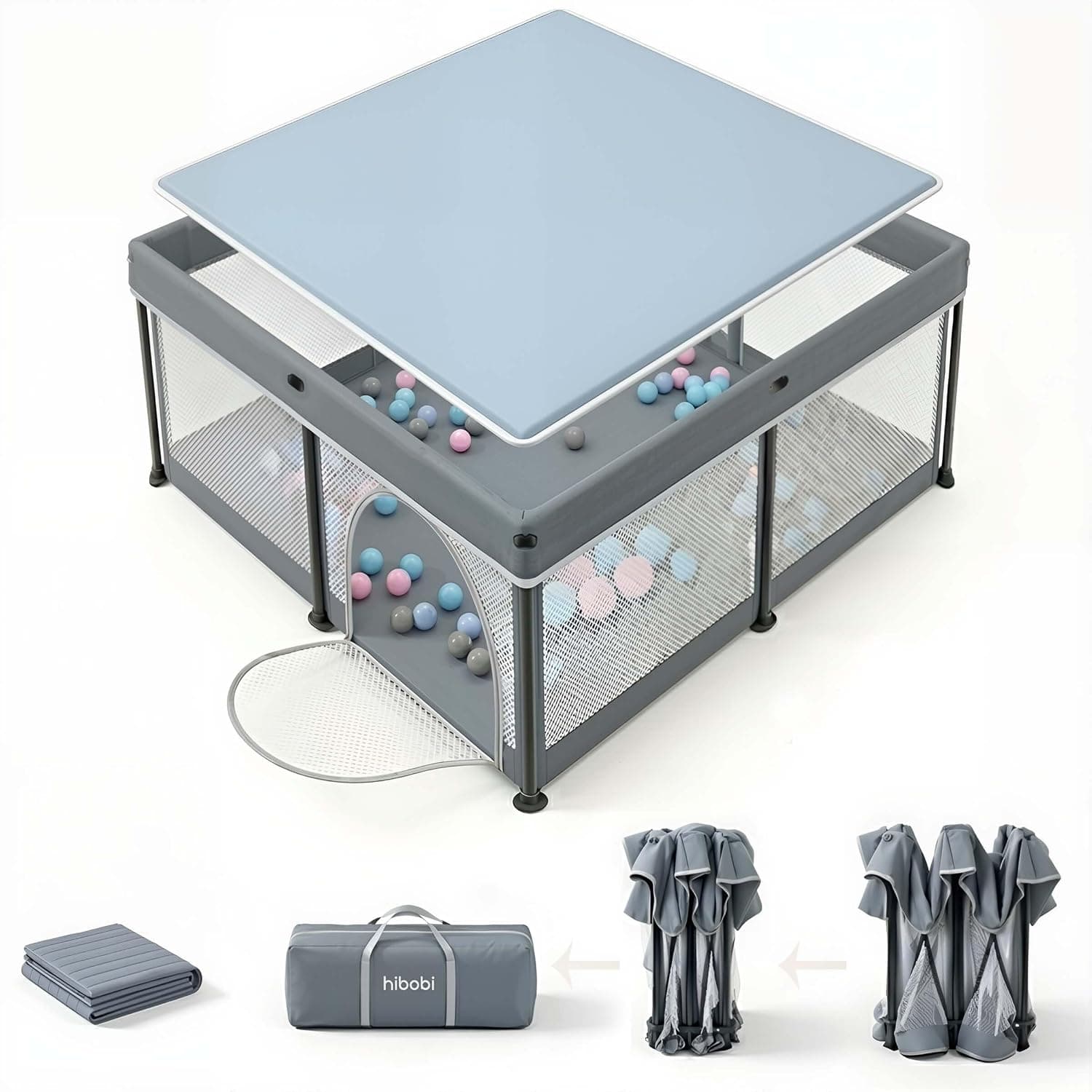Foldable Baby Playpen with Mat and Carry Bag, Portable Play Yard for Babies and Toddlers, No Assembly, Indoor & Outdoor Baby Fence for Prayer & Travel, 120×120×68CM