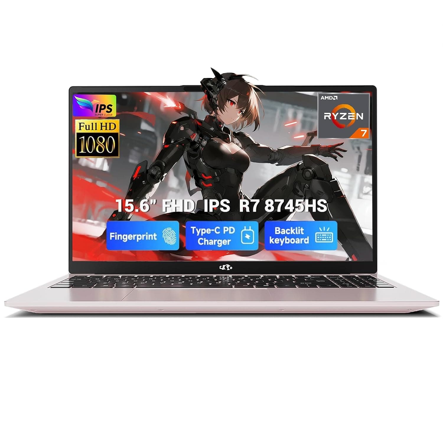 NIMO 15.6" IPS FHD-Gaming-Laptop-Computer, Ryzen 7 8745HS 16GB DDR5 RAM 512GB SSD Radeon 780M-Graphics (8C/16T, up to 4.9GHz Beat R9 7940HS) 100W Type-C Backlit Keyboard Fingerprint USB 4.0