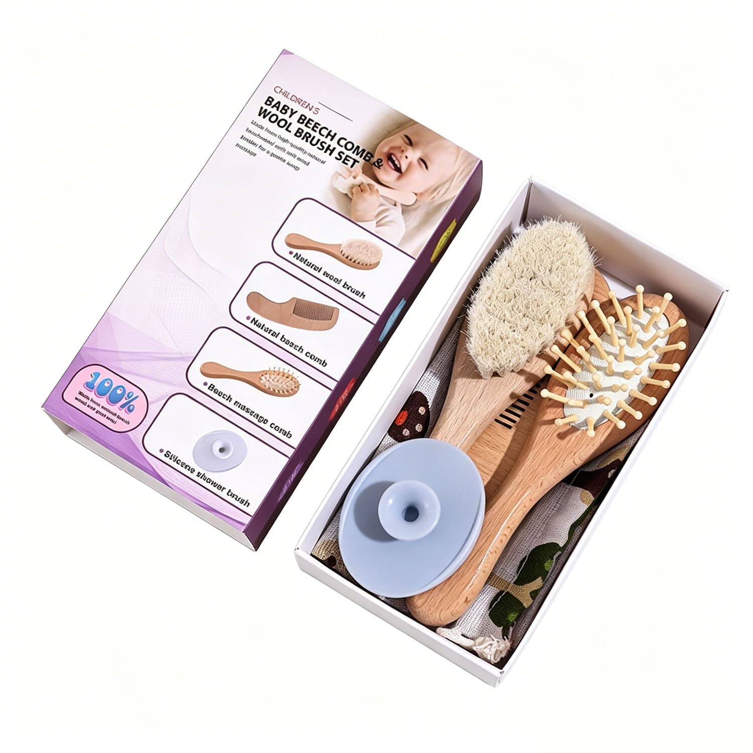 YelaJoy 5 PCS Wooden Baby Hair Brush Set, Soft Goat Hair Infant Grooming Kit, Newborn Cradle Cap Care Comb, Gentle Toddler Scalp Massager for Daily Bathing and Shower Gift