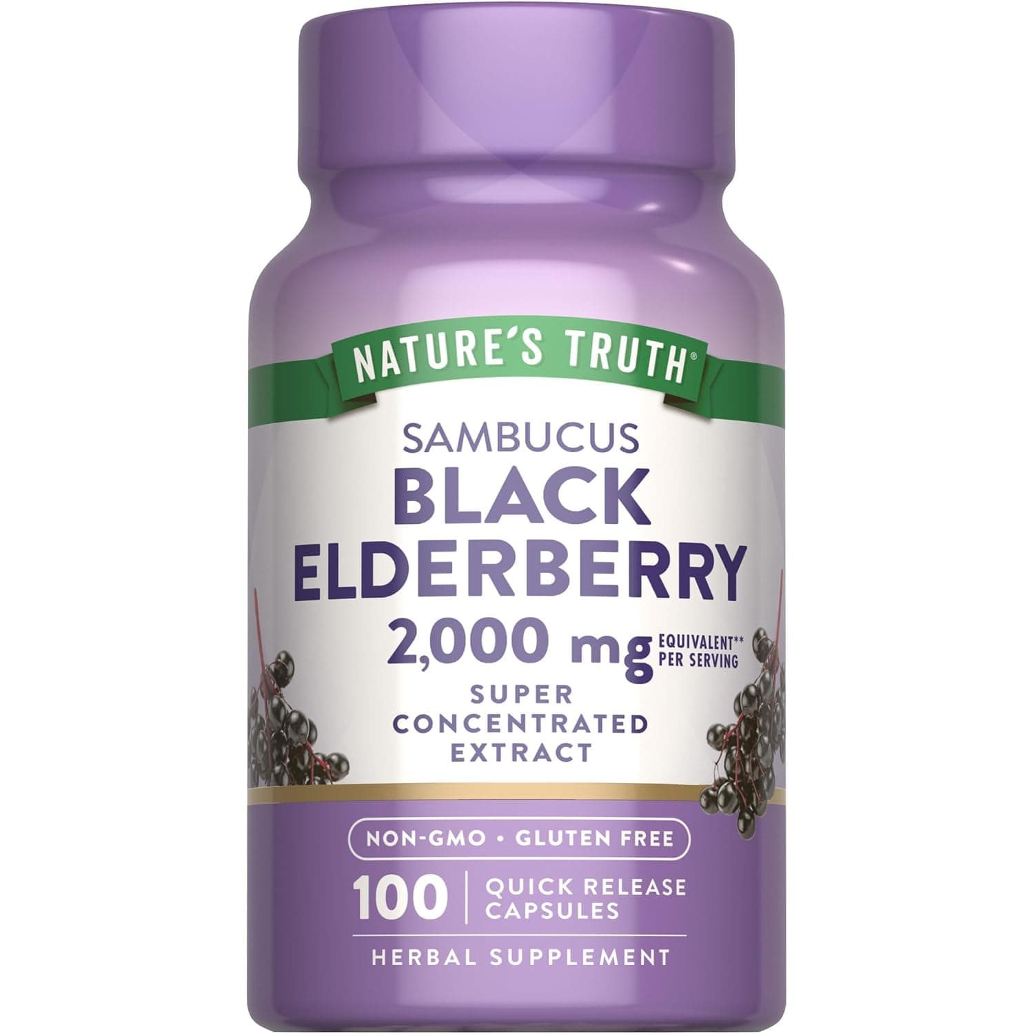 Nature's Truth Black Elderberry Capsules | 100 Count | Super Concentrated Sambucus Extract | Non-GMO, Gluten Free