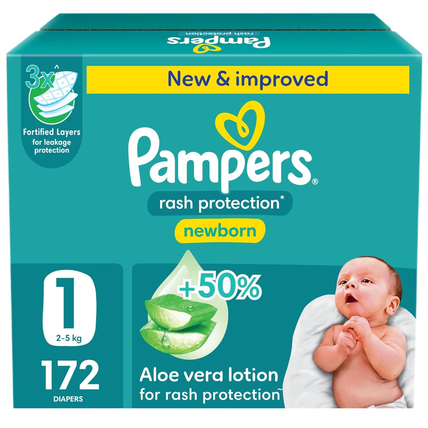Pampers Rash Protection, Size 1, 2-5 kg, Giant Box, 172 Diapers
