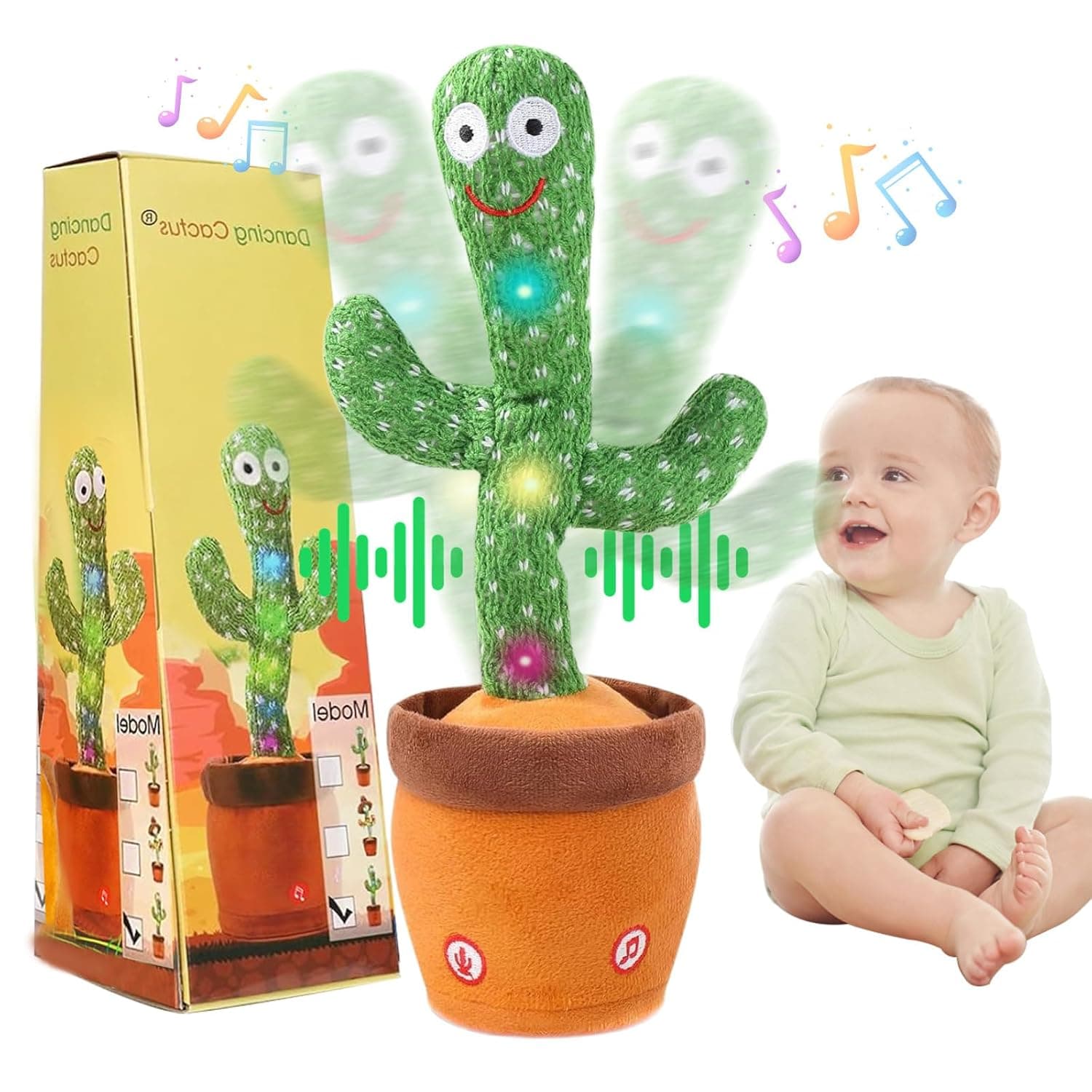 Dancing Talking Cactus Baby Toy, Singing Mimicking Repeating Plush | Educational Interactive Toddler Toy, Repeat What You Say, Tummy Time Toys for Infant Boys Girls 1 Year Old