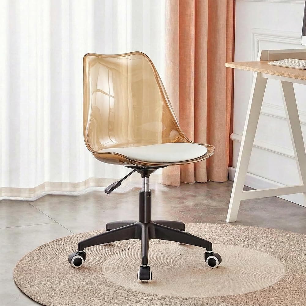 Taimi Office Ergonomic Armless Desk Chair, Brown Adjustable Height Chair, Black Wheeled with White Pad and 360° Swivel For Study Rooms, Computer Work & Office