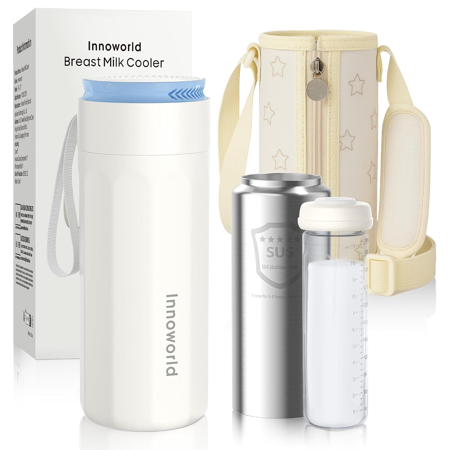Portable Breast Milk Cooler with 11oz Baby Bottle and Carrier Bag | BPA-Free Bottles, 24 Hours Continuous Cooling, 360° Cooling Tube