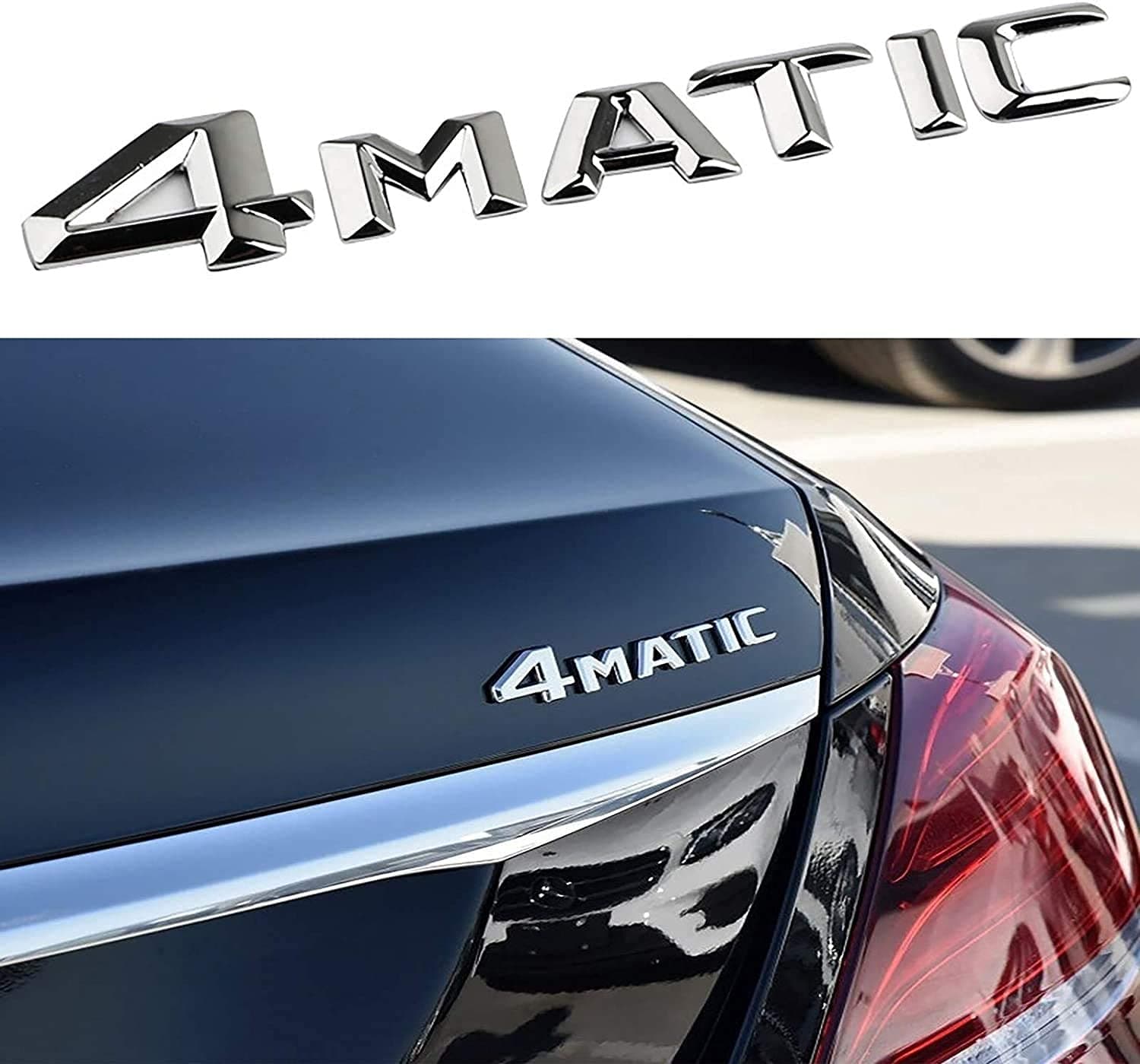 1Pcs 3D Car 4MATIC Logo ABS Letter Emblem Badge – Chrome Silver Side Fender Rear Trunk Decal Sticker for Mercedes-Benz SUV Sedan, Glossy Finish Exterior Accessory (4-MAT-Silver)