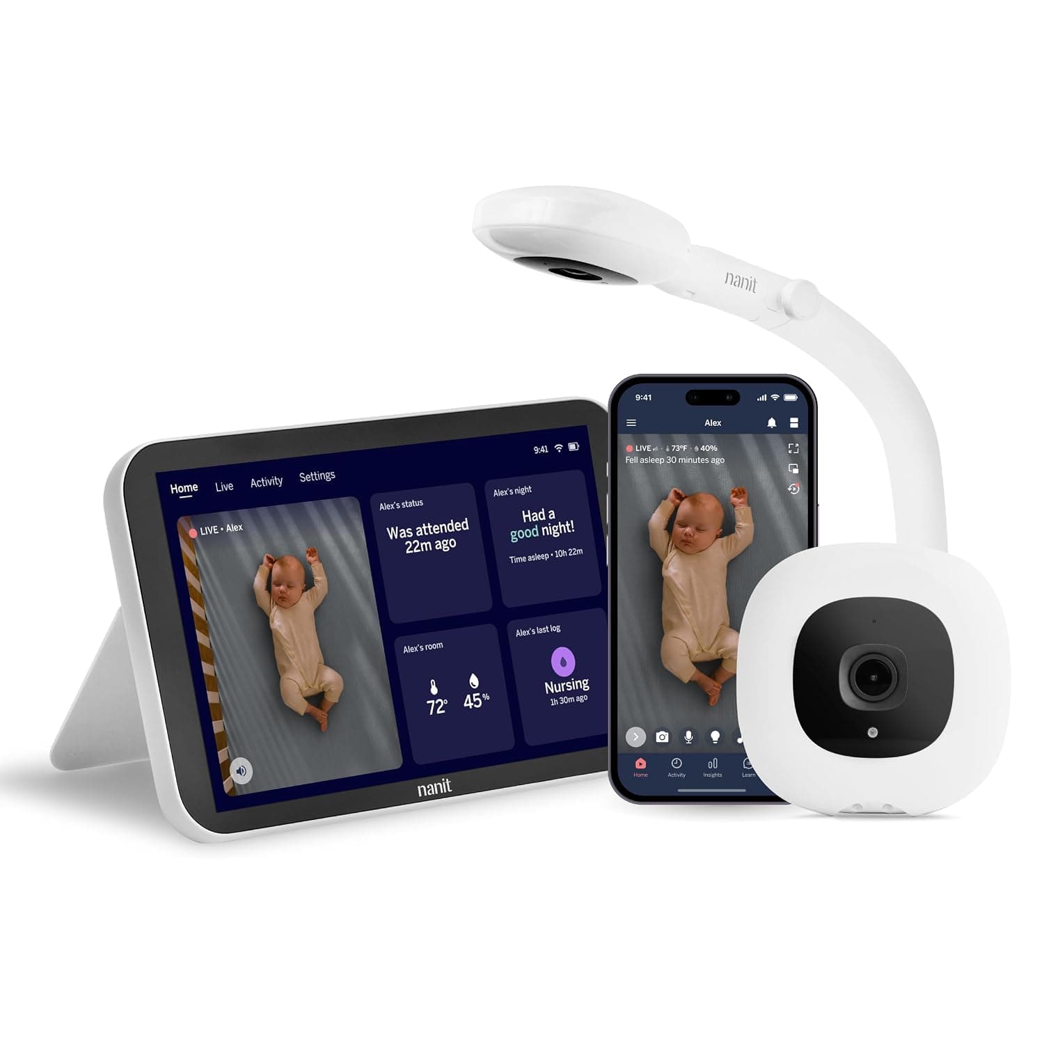 Nanit Smart Baby Video Monitor System with Floor Stand & 8" Display Screen | Crystal-clear video, Real-time notifications, Sleep insights