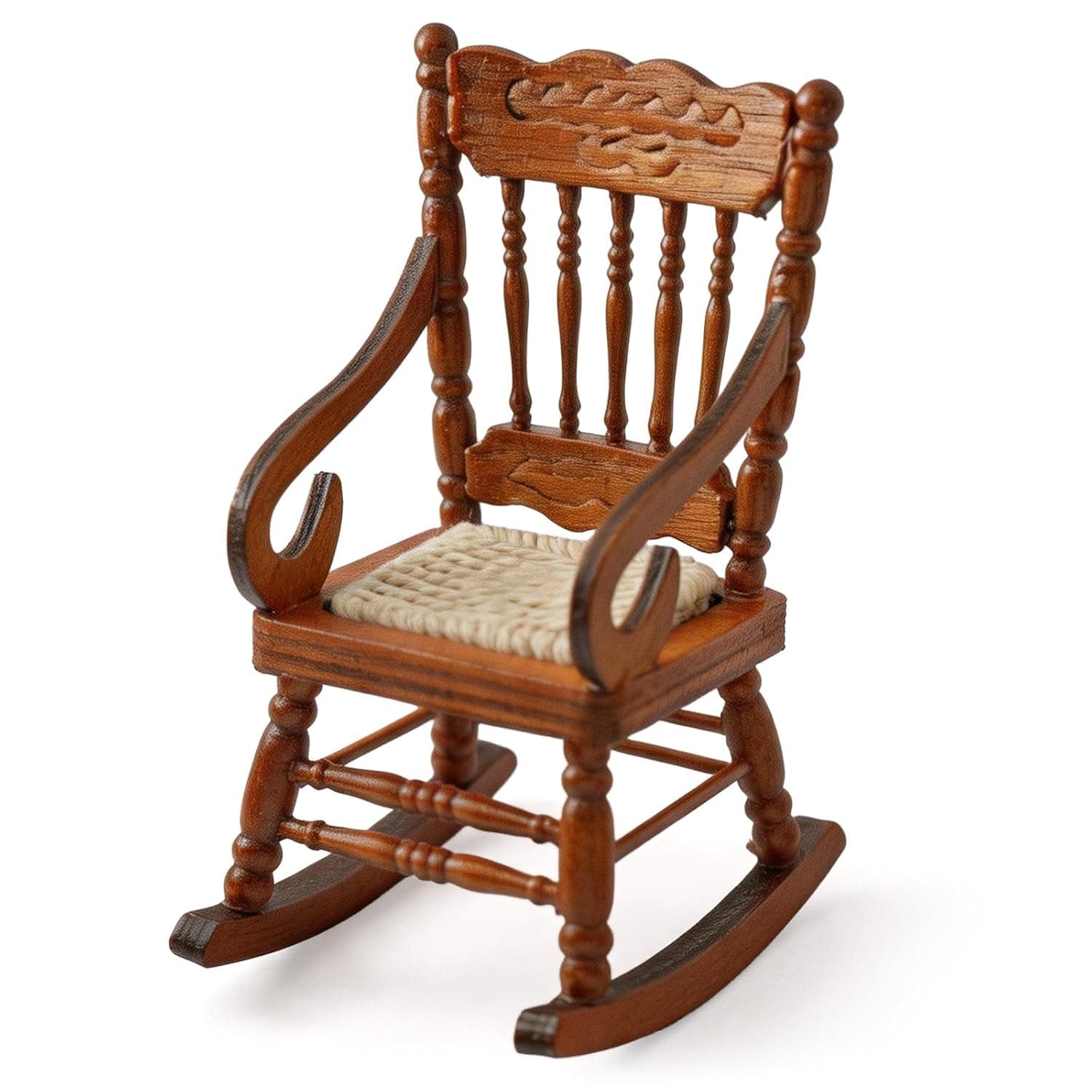 1:12 Scale Miniature Rocking Chair Wooden Chair Dollhouse Brown | Dollhouse Furniture Accessories Decoration