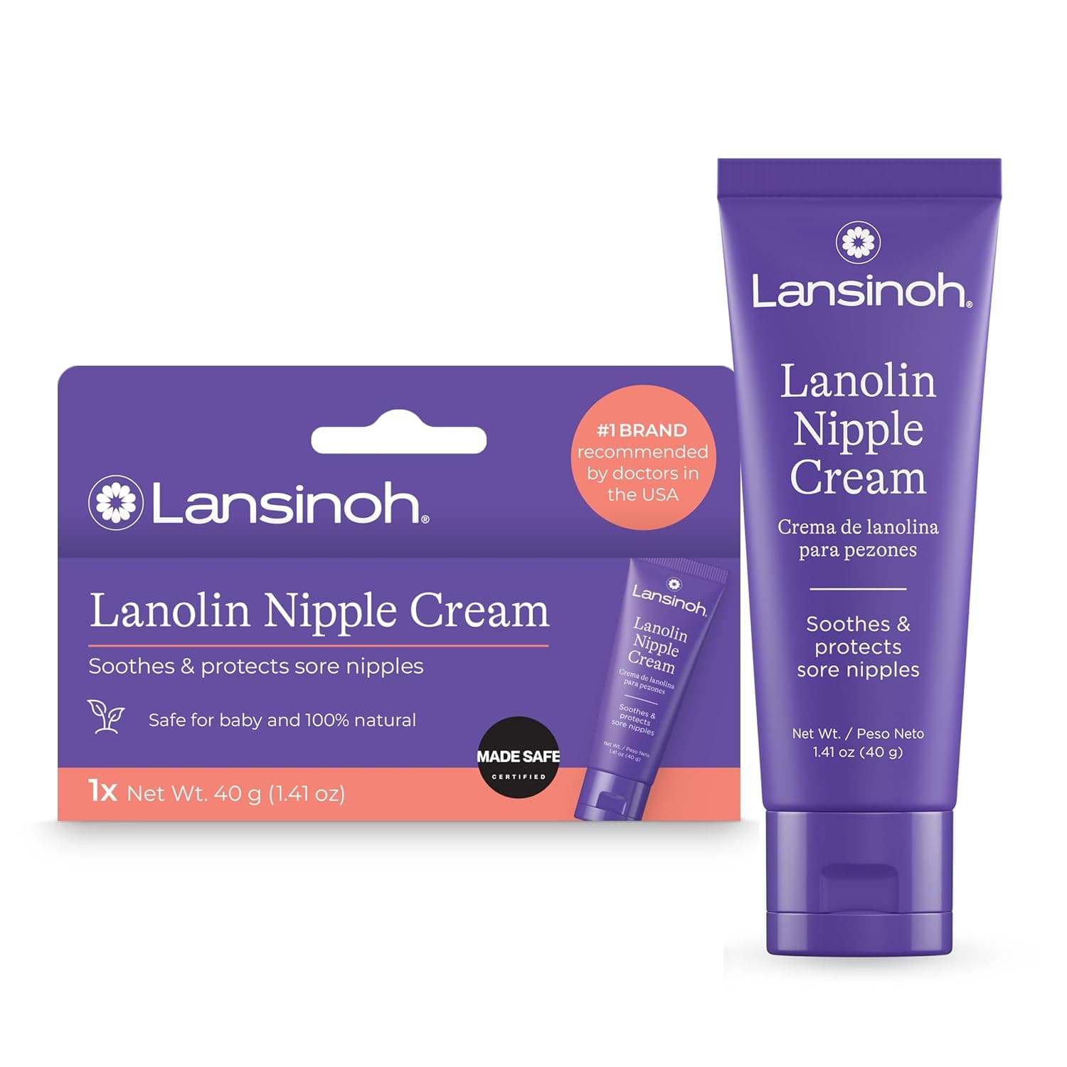 Lansinoh Lanolin Nipple Cream, Safe for Baby and Mom, Breastfeeding Essentials, 1.41 Ounces