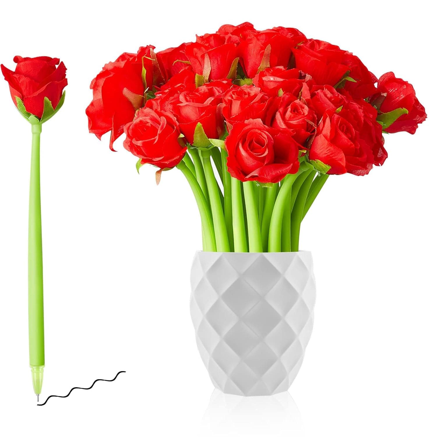 Flower Pens Gifts Artificial Rose Pens, 12 Pcs Creative Black Ink Pens Bulk Wedding Birthday Party Favors Office School, Decoration Supplies for Women Girls Kids Teacher Nurse