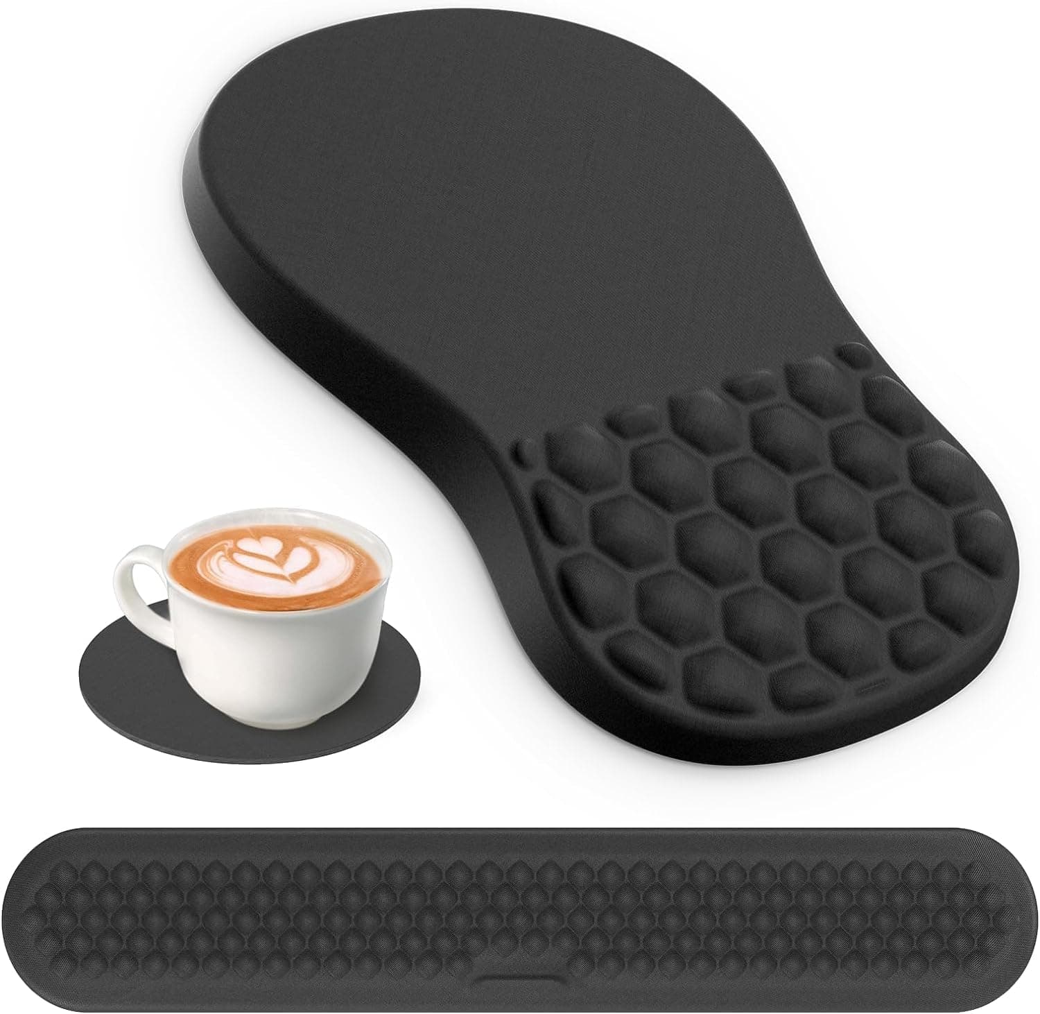 Ergonomic Mouse Pad with Wrist Rest,Mouse Pads and Keyboard Wrist Rest with Memory Foam and Non-slip Base,Pain Relief Keyboard Wrist Support Pad Set with Coaster for Home Office Computer Laptop
