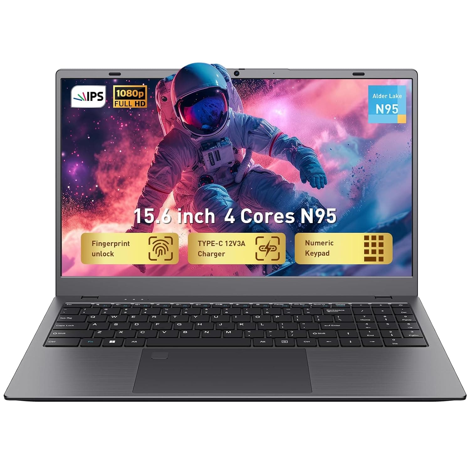 Laptop Computer, 15.6 inch 1920x1080 FHD IPS Display, 12GB RAM/256GB SSD Notebook PC with 4 Cores N95(Beats 6500Y), Support Fingerprint, WiFi 5, BT 5.0 for Business and School