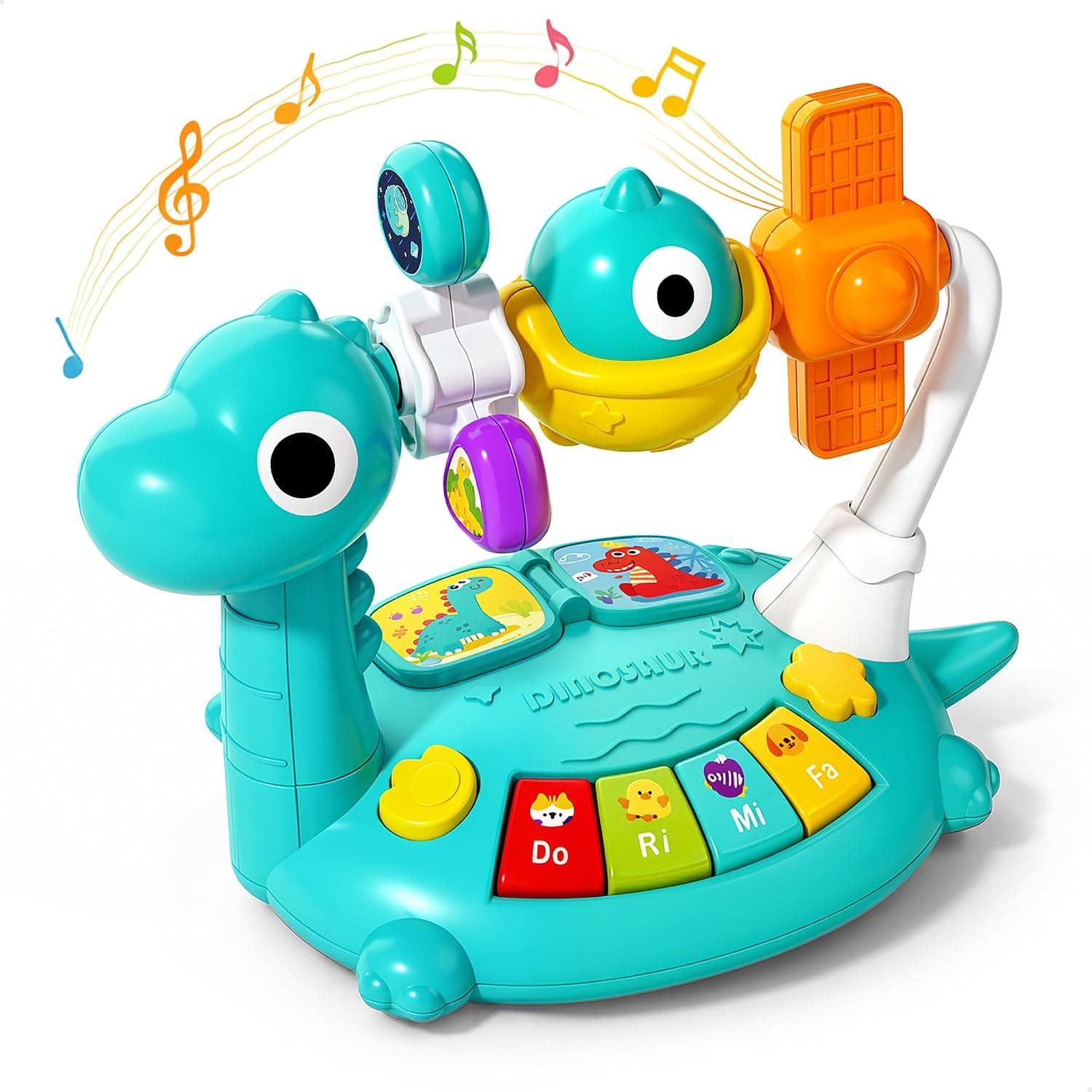 iPlay, iLearn Baby Dinosaur Musical Piano Toy, Infant Tummy Time Music Toy W/ Light Sound, Toddler Sensory Development Learning Activity, Birthday Gift 6 7 8 9 10 12 Month 1 2 3 Year Old Boy Girl Kid
