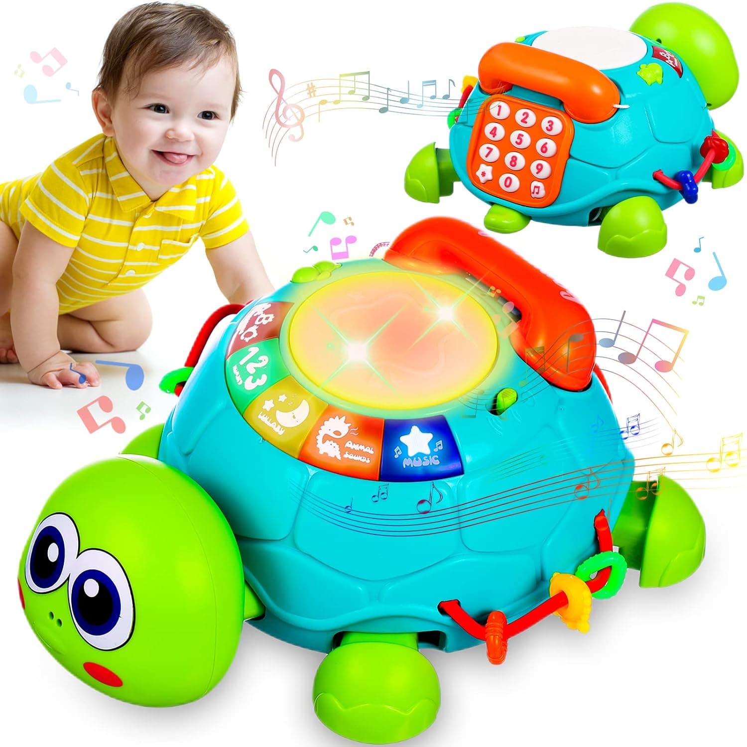 Baby Crawling Turtle Musical Infant Toy for 6-12 Months - Light Up Tummy Time Early Educational Learning Montessori Toy for 8-10 Month Baby Boy Girl Toddler