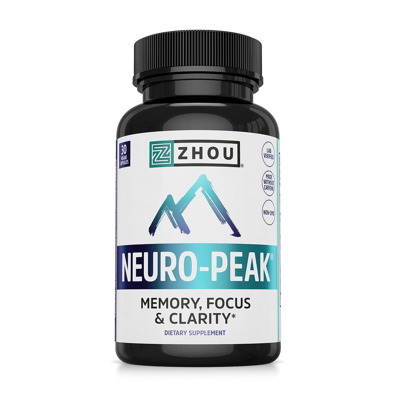 Zhou Neuro Peak Brain Support Supplement | Memory, Focus & Clarity Formula | DMAE, Rhodiola Rosea, Bacopa Monnieri, Ginkgo Biloba & More | 30 VegCaps | Brain Supplements for Memory and Focus, Nootropic for Men & Women, Support Pill Adults