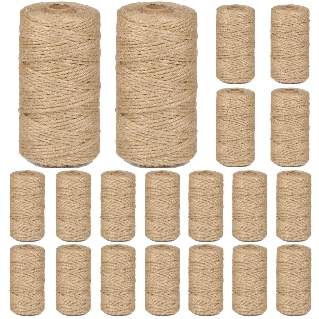 20Pack 3mm Natural Jute Twine String 6560 Feet Long Twine String for Crafting Gardening Gift Wrapping Macrame DIY Home Decor (Brown-328Feet/Roll)