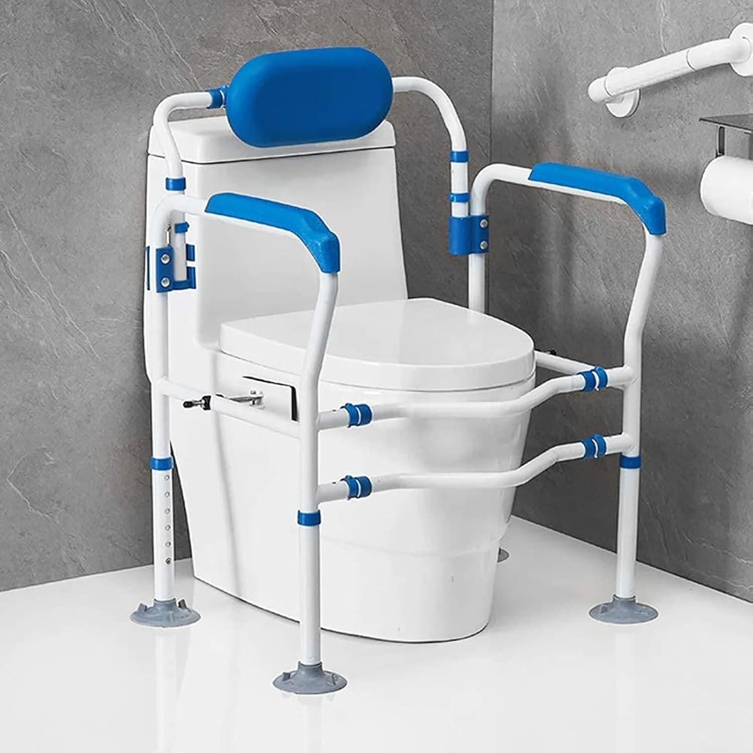 Toilet Safety Rails, Height Adjustable Toilet Safety Frame with backrest and Suction Cup,Bathroom Handrails Assist Grab Bar for Elderly, Senior, Handicap 300lbs Weight Capacity