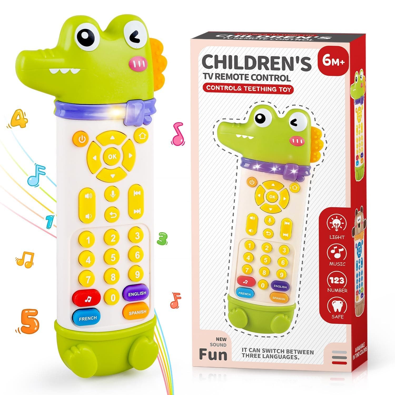 Baby Remote Control Toy ，with Silicone Teether toys, Teething Remote Control with Realistic Lights and Sounds ，Baby Musical Early Learning Toys Gifts for 6 Month+ (green)