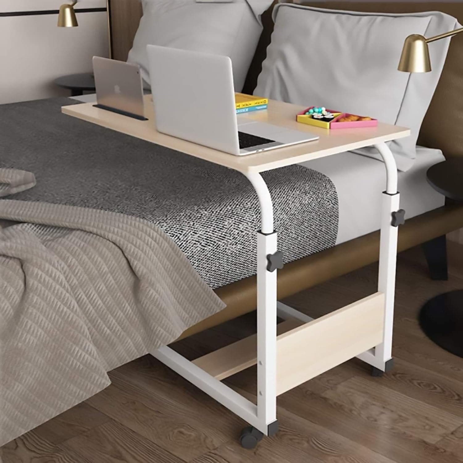 Over-Bed Tables, laptop desk with wheels bed side eating tray table height adjustable moveable rolling medical table(80x40cm)
