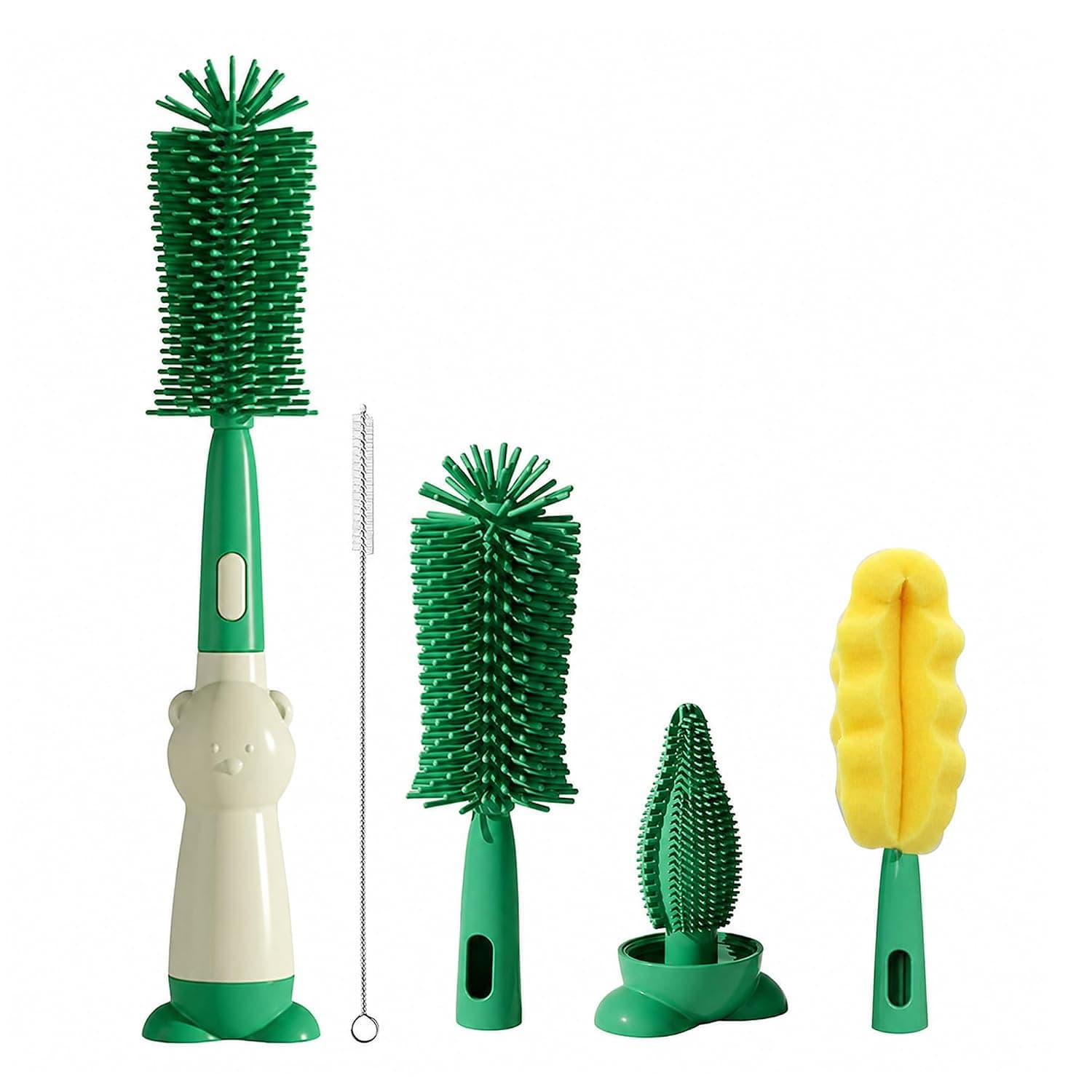 [DHB] 5-in-1 Silicone Baby Bottle Brush Set,Scratch-Free Cleaning,Upright Storage, with Detachable Nipple & Straw Brushes, Clean Bottles for Safe Feed, Newborn/Infant/Baby/Toddler (Green)