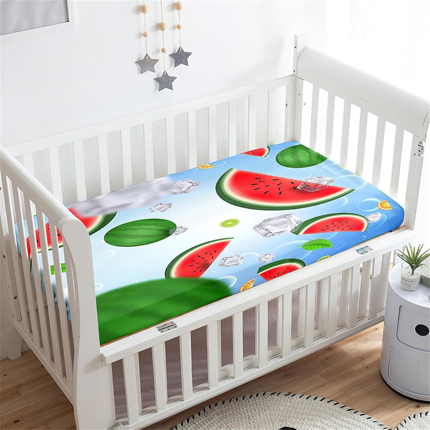 Morbuy Fitted Sheets for Cot, Watermelon Print, Soft Cot Sheets, Cot Sheets with Elasticated Corners, Crib Sheets for Girls and Boys (90 x 40 cm, Refreshing)