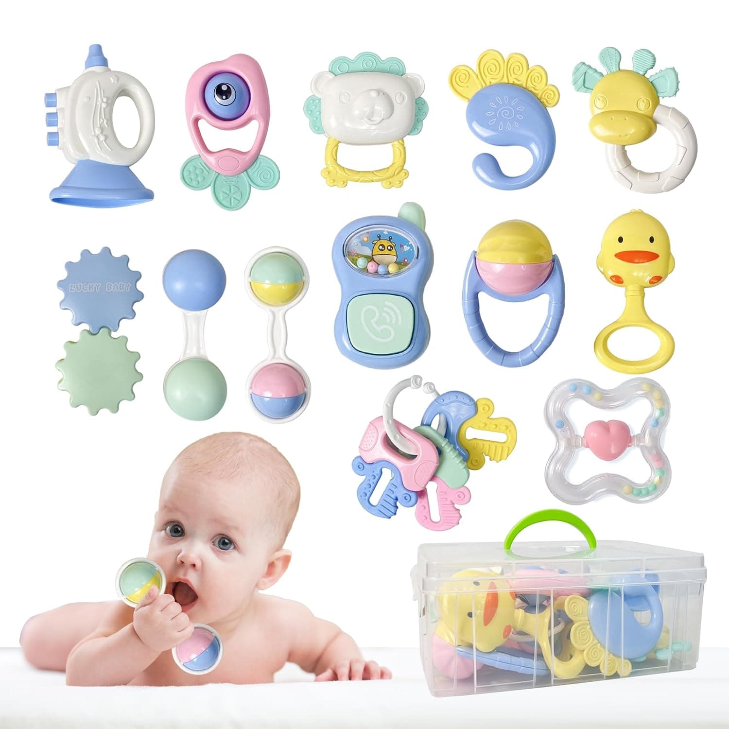 Cuterabit 13PCS Baby Rattles 0-6 Months, Baby Teething Toys with Storage Case, Infant Toys 0-3-6-12 Months, Baby Girl Toys, Best Newborn Gift for Babies Boy Girl