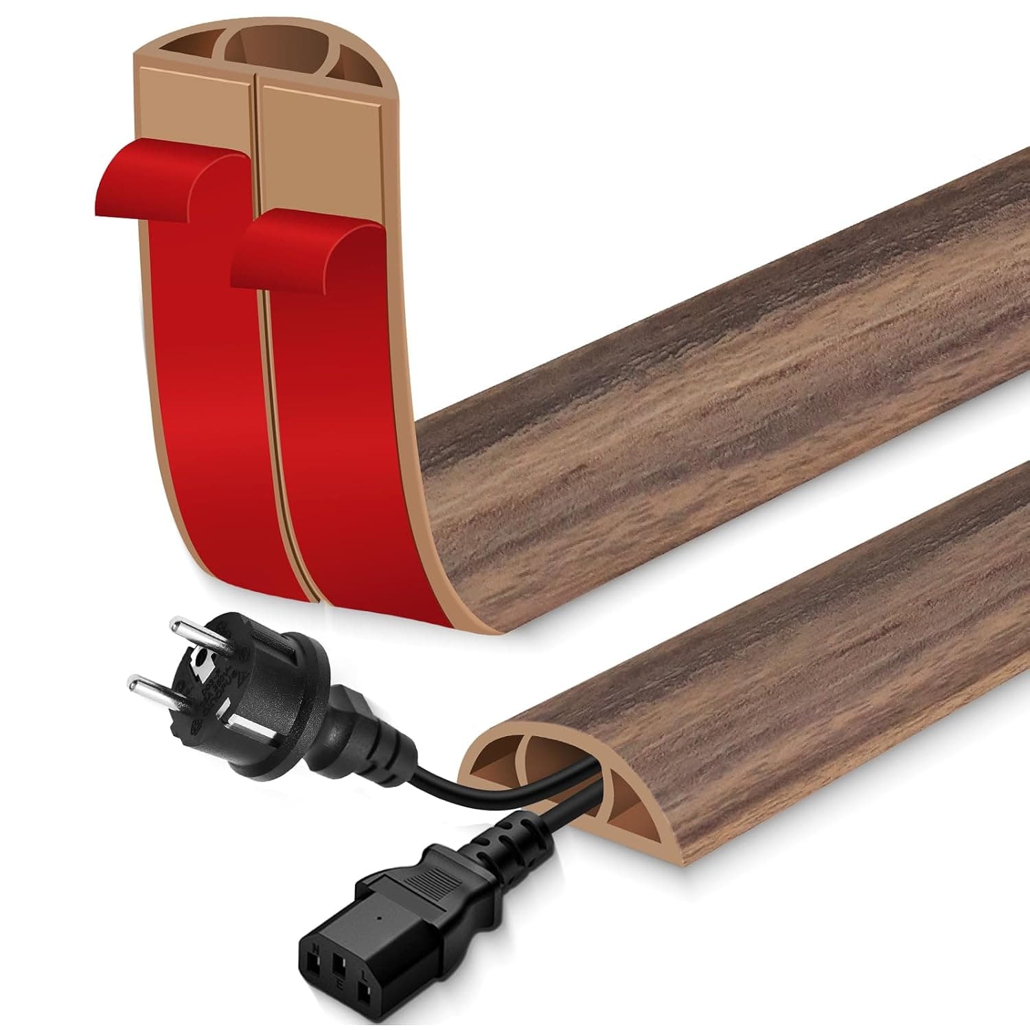 Floor Cord Cover for Wires on Floor Self Adhesive Cord Hider | Floor Cable Cover Floor Wire Covers for Cords Prevent Cable Trips, Cord Cavity W 0.47" x H 0.27", Misty Brown Wood, 10Ft