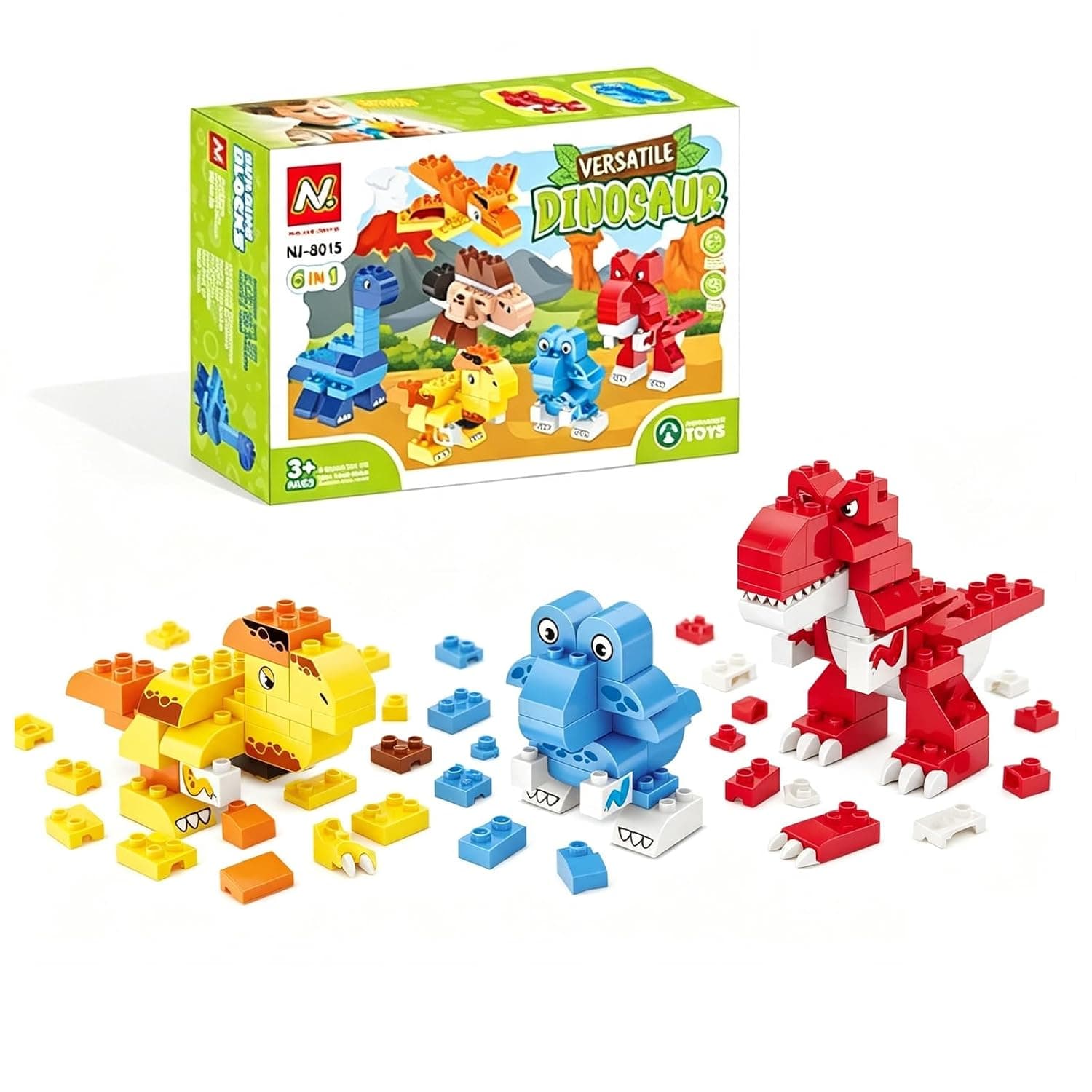 Dinosaur Building Blocks 80Pcs Large Size Bricks, Multi-Color Model Building Puzzle Playset, Educational Construction Toys for Kids