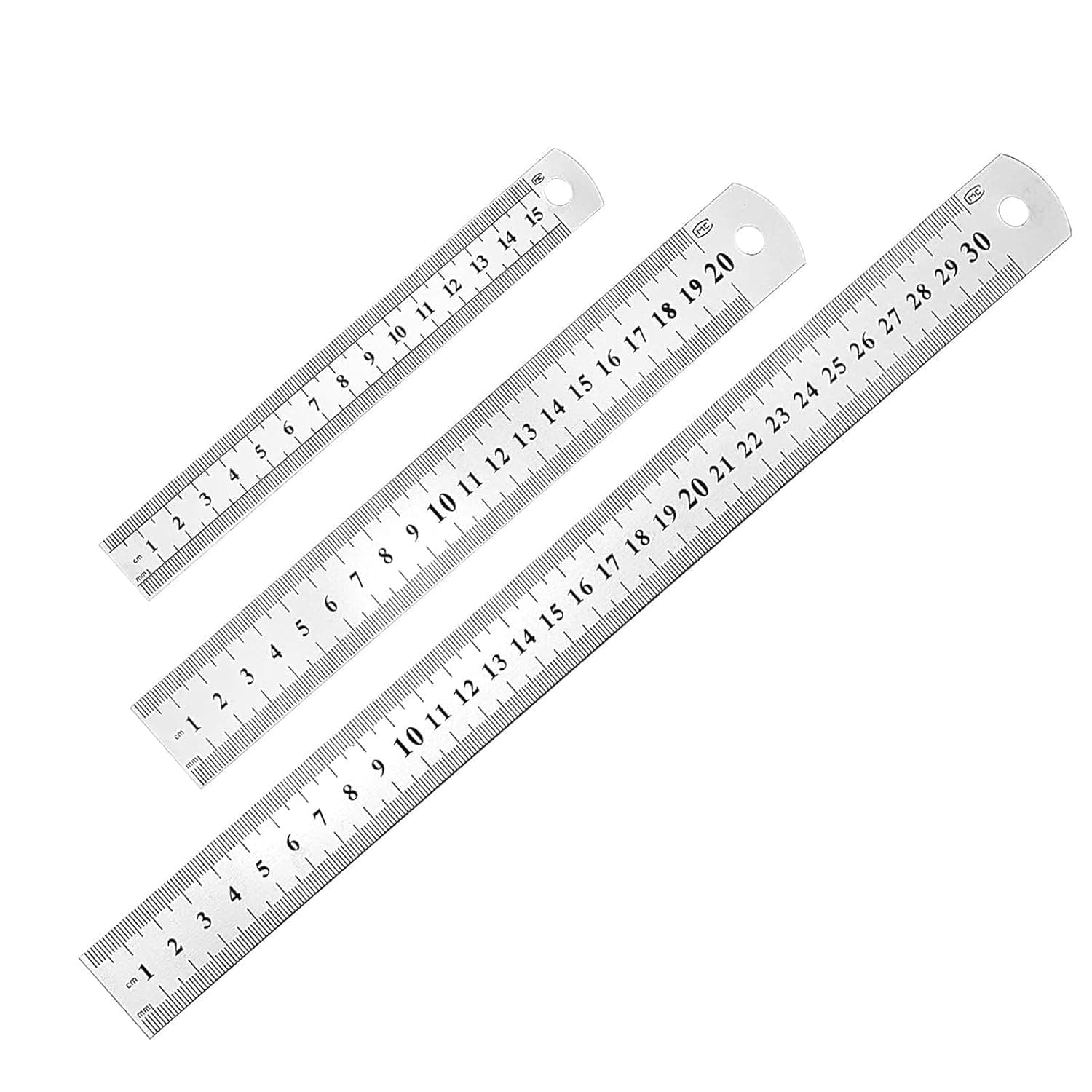 Stainless Steel Ruler, 3 Pcs Metal Ruler Straight Edge Measuring Tool 15cm，20cm, 30cm for Engineering, School, Office, Architect, Drawing