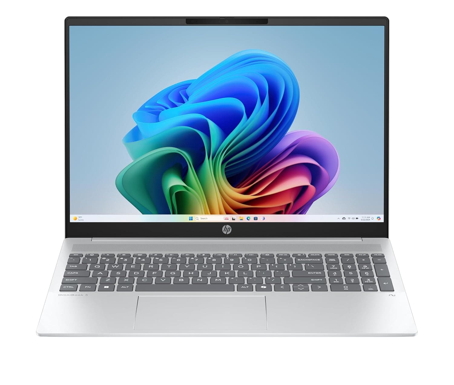 HP OmniBook 5 Laptop 16-bc1002ne, 16" 2K Display, AMD Ryzen™ 7 8840U, 16GB LPDDR5 RAM, 512GB SSD, AMD Ryzen™ AI (16 NPU TOPS), Eng/Arb KB, Windows 11, Glacier silver [BZ6C1EA]