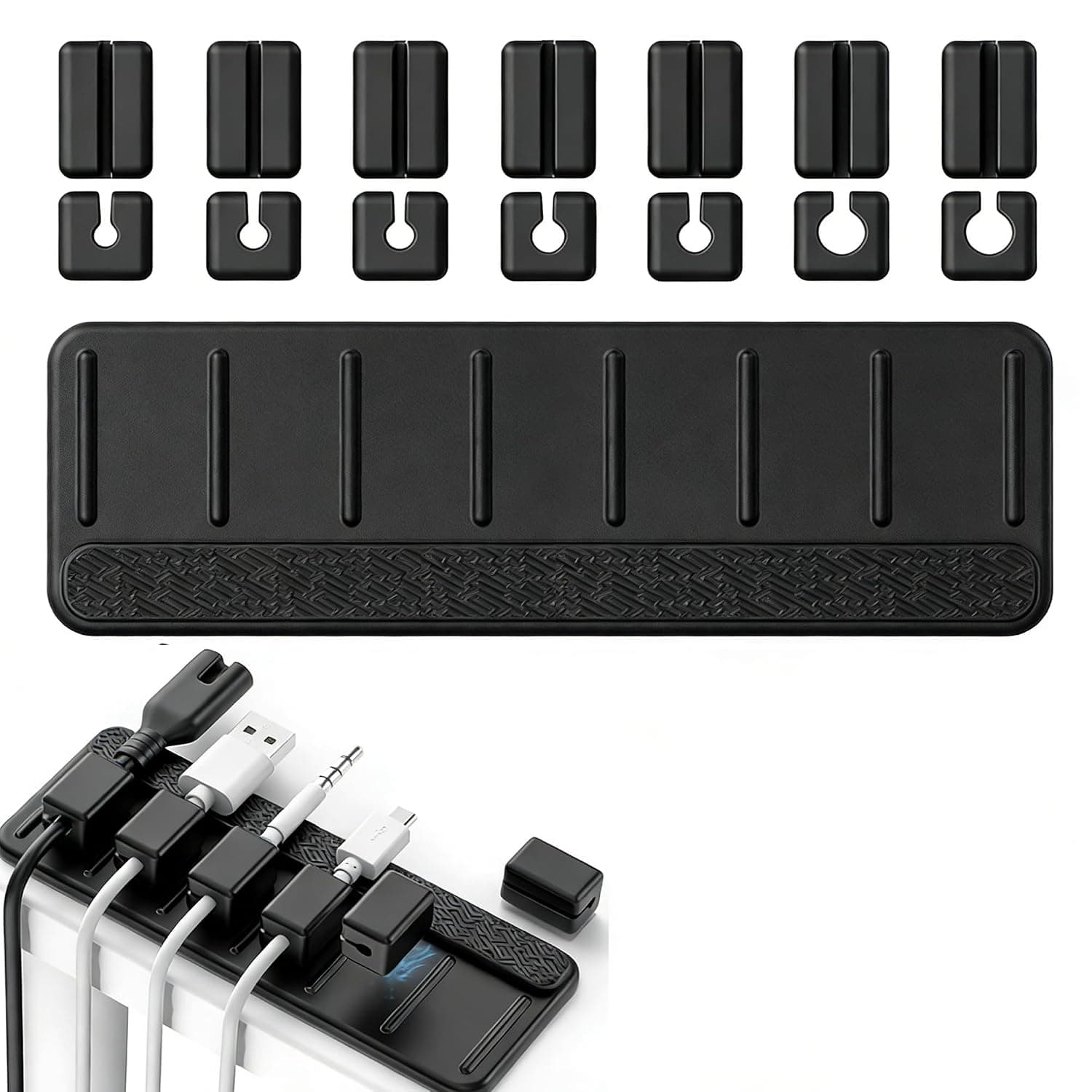 [DHB] Magnetic Cable Management Station [1 Base + 7 Clips], Self Adhesive Cord Organizer System, Wire Holder for Desktop USB Charging Cable, PC Mouse Wire, Nightstand, Office & Home