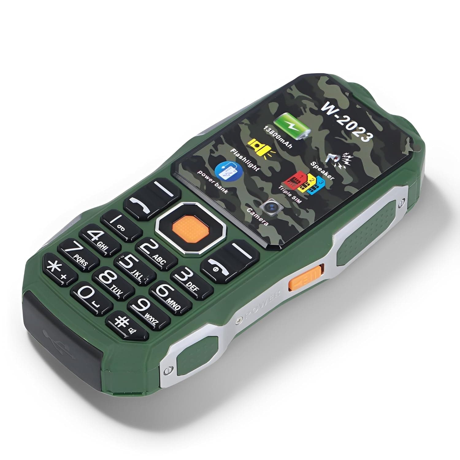 LICAEVEY Rugged Triple SIM 2G Senior Cell Phone - 2.6" Ultra Thin, 4800mAh Large Battery & Emergency Power Bank for Elderly | Keypad Mobile (Green)