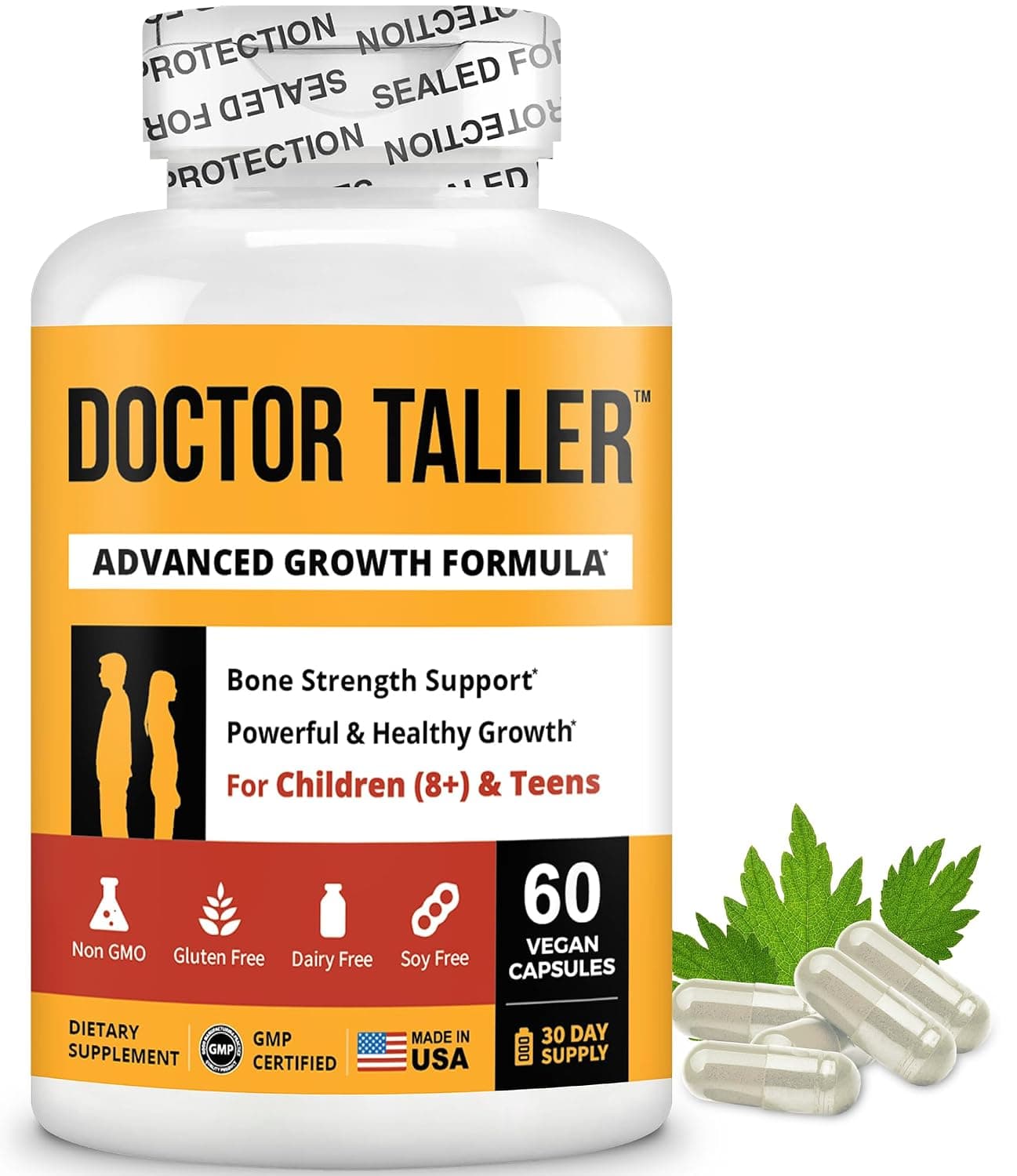 Doctor Taller - Support Healthy Growth - Promotes Strong and Healthy Bones - Help Children and Teens Grow - Healthy Growth Supplement - 60 Vegan Capsules - for Children (8+) and Teens