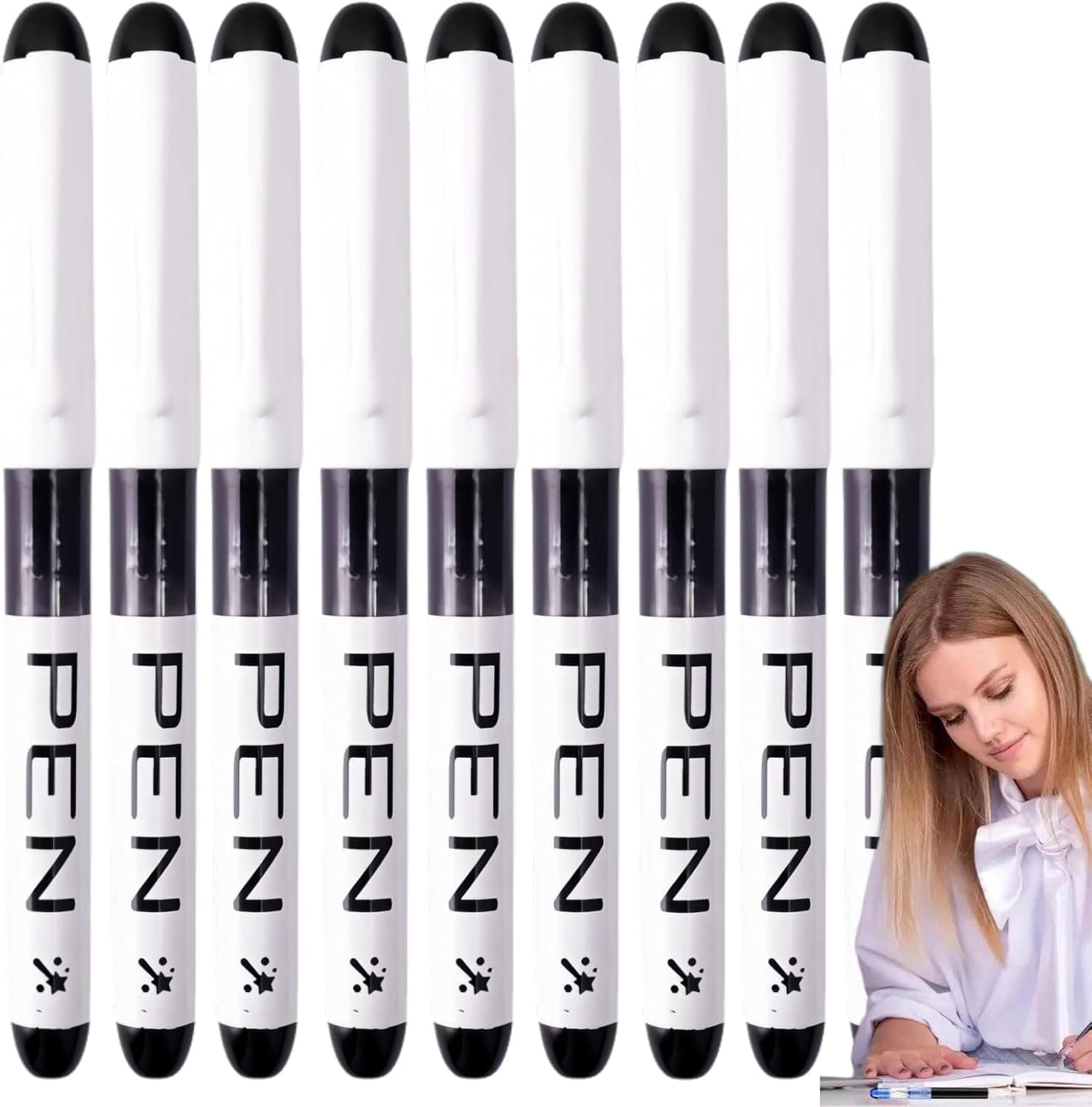 Disposable Fountain Pens with 0.38mm Fine EF Nib, Smooth Writing Calligraphy and Journaling Pens, Portable Office Supplies for Precise Writing, Drawing, and Note Taking (Set of 9,Black Ink)